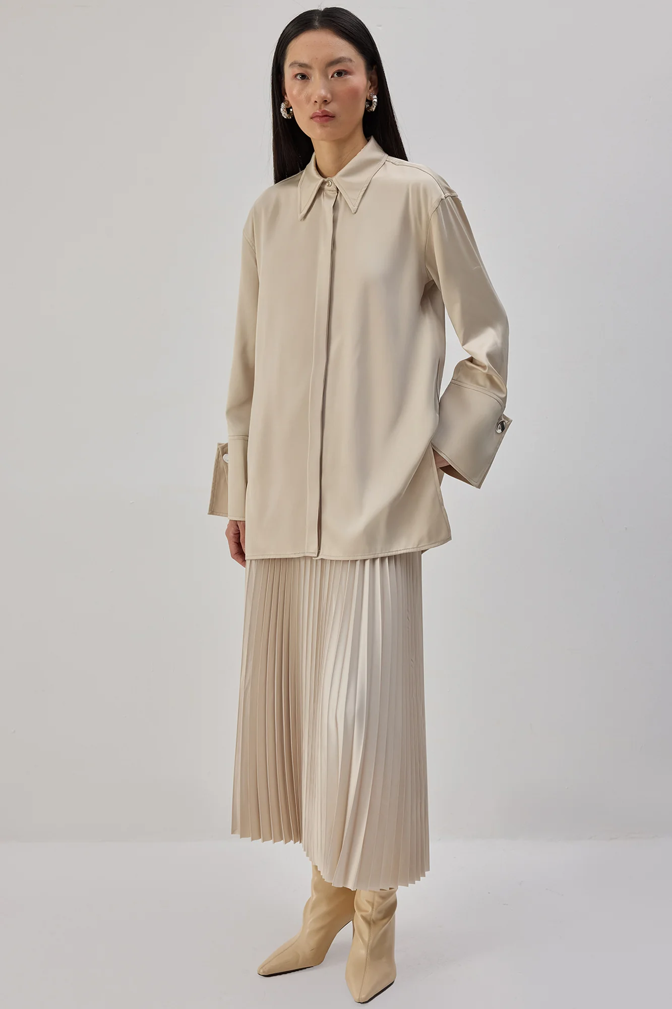 WIDE CUFFED SATIN SHIRT - Image 4