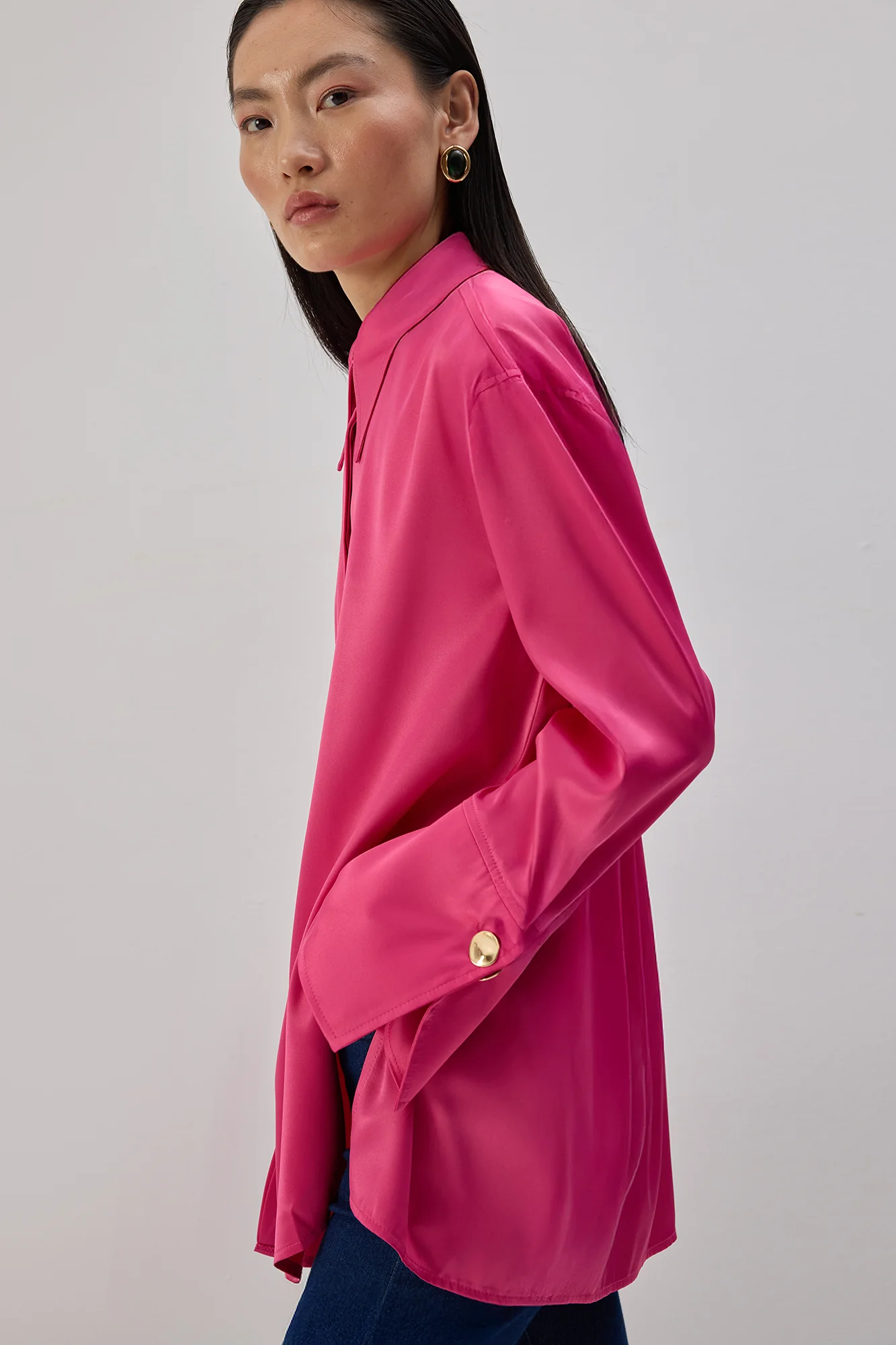 WIDE CUFFED SATIN SHIRT - Image 3