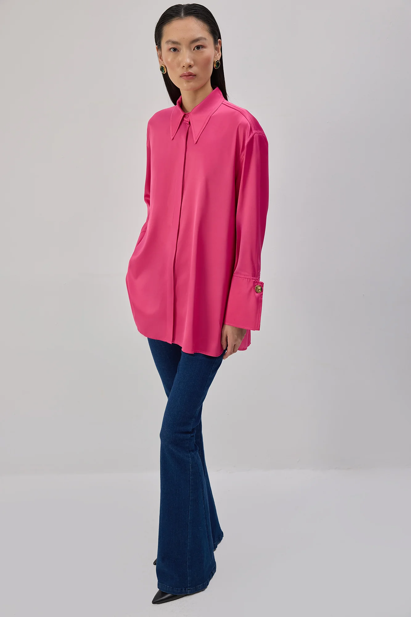 WIDE CUFFED SATIN SHIRT - Image 4