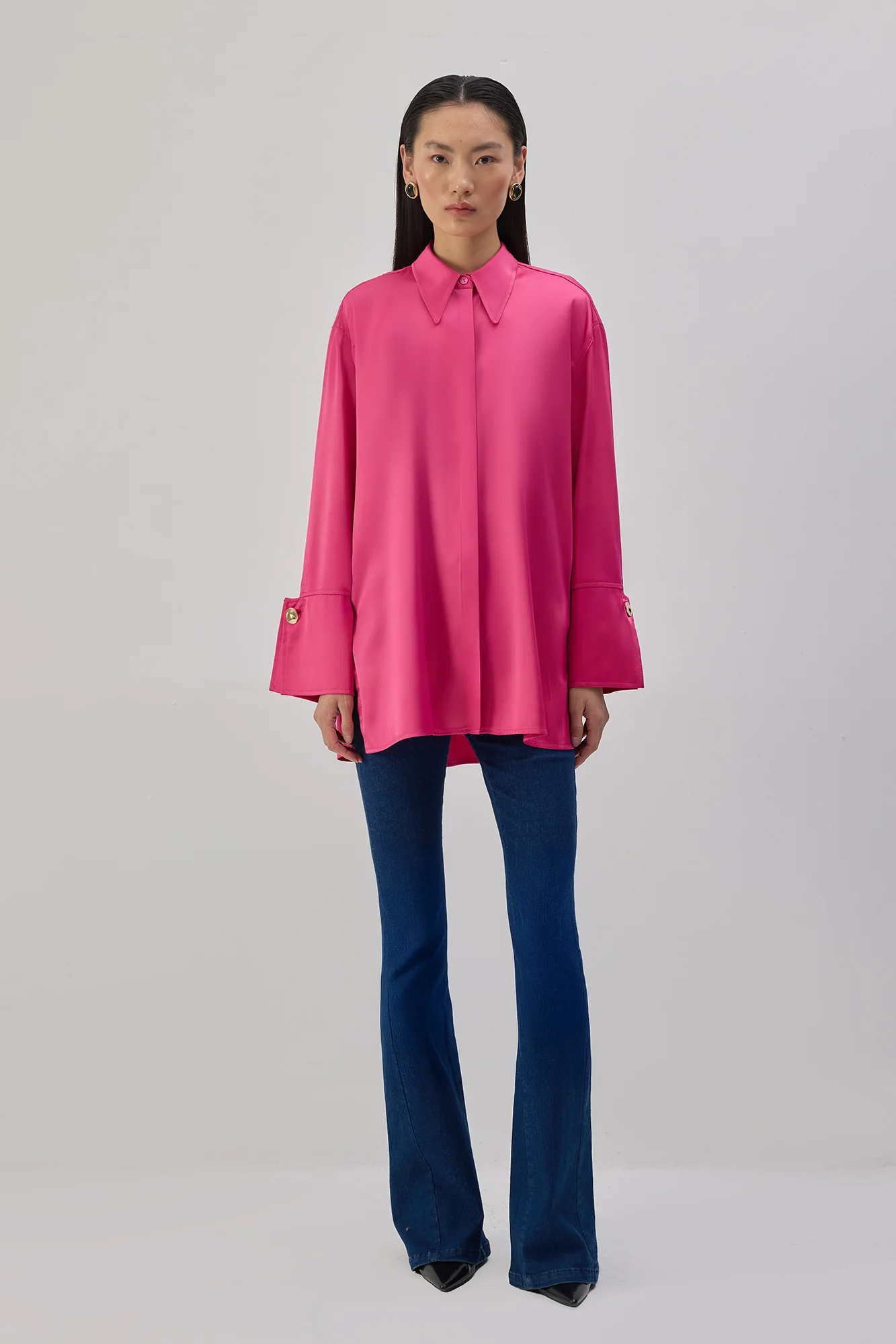 WIDE CUFFED SATIN SHIRT - Image 5