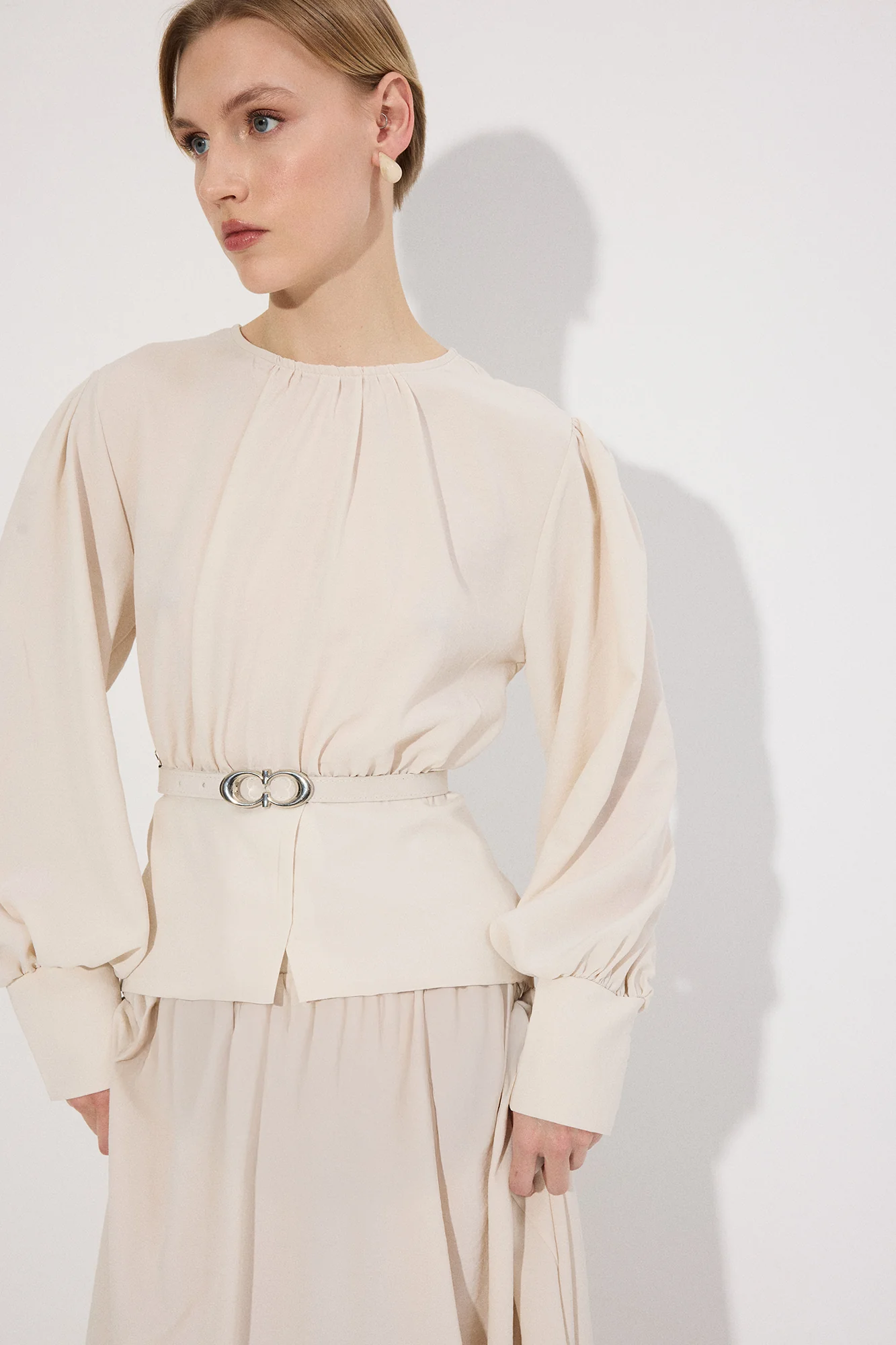 BELT DETAILED TUNIC SKIRT SET - Image 3