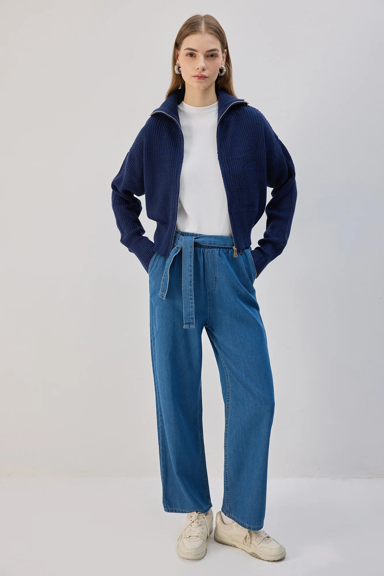 BELTED WAIST DENIM TROUSERS - Image 5
