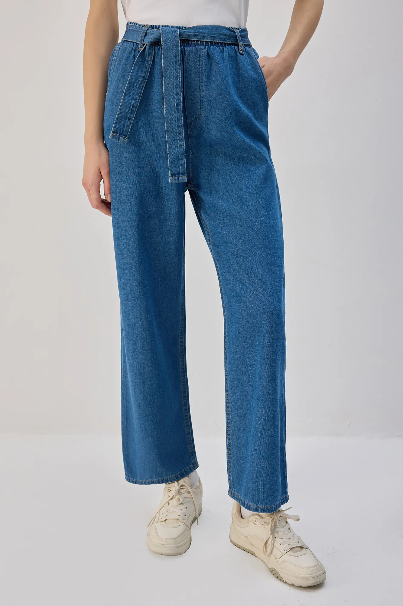 BELTED WAIST DENIM TROUSERS - Image 6