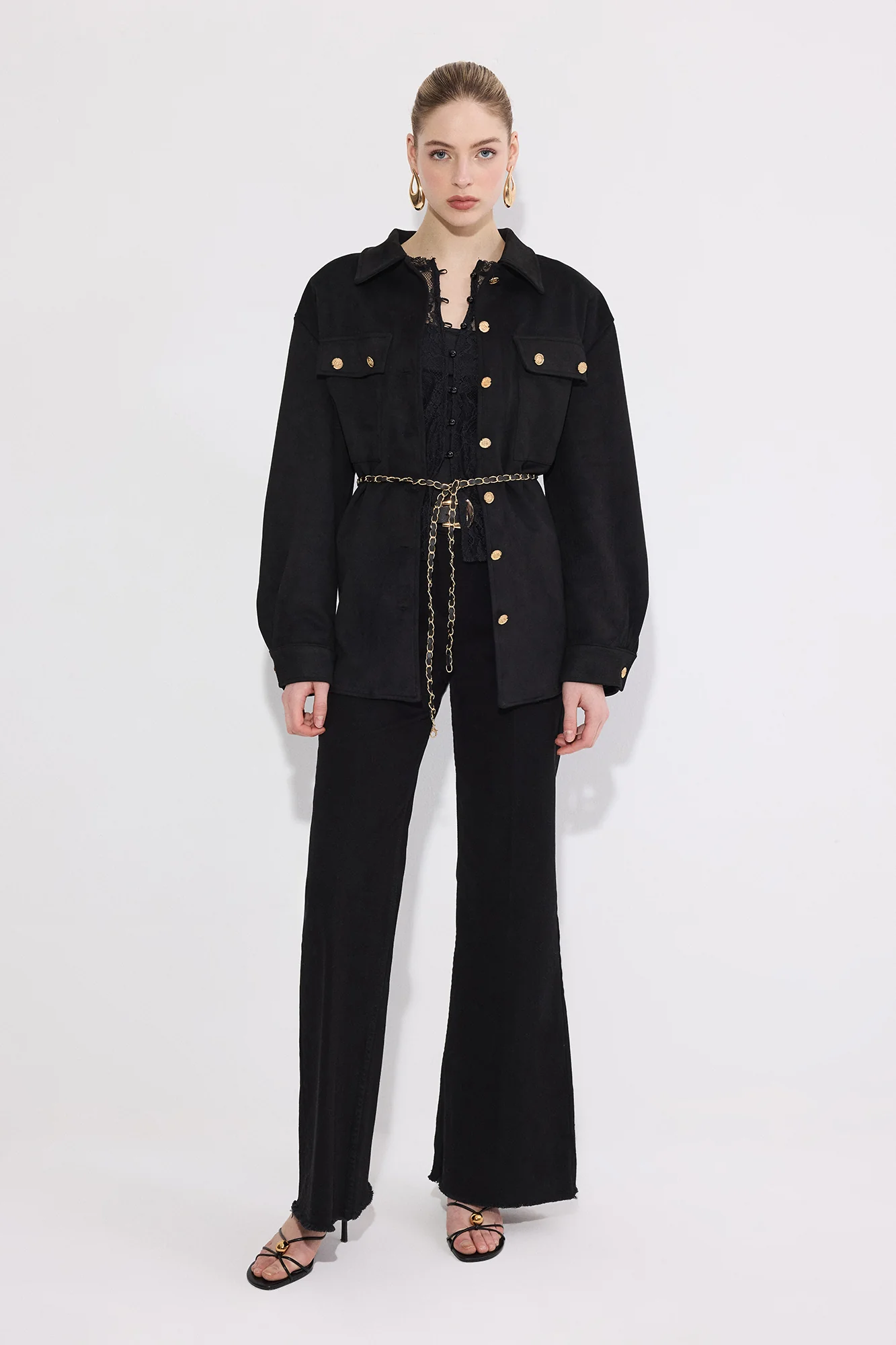 CHAIN BELT DETAILED SUEDE JACKET - Image 3