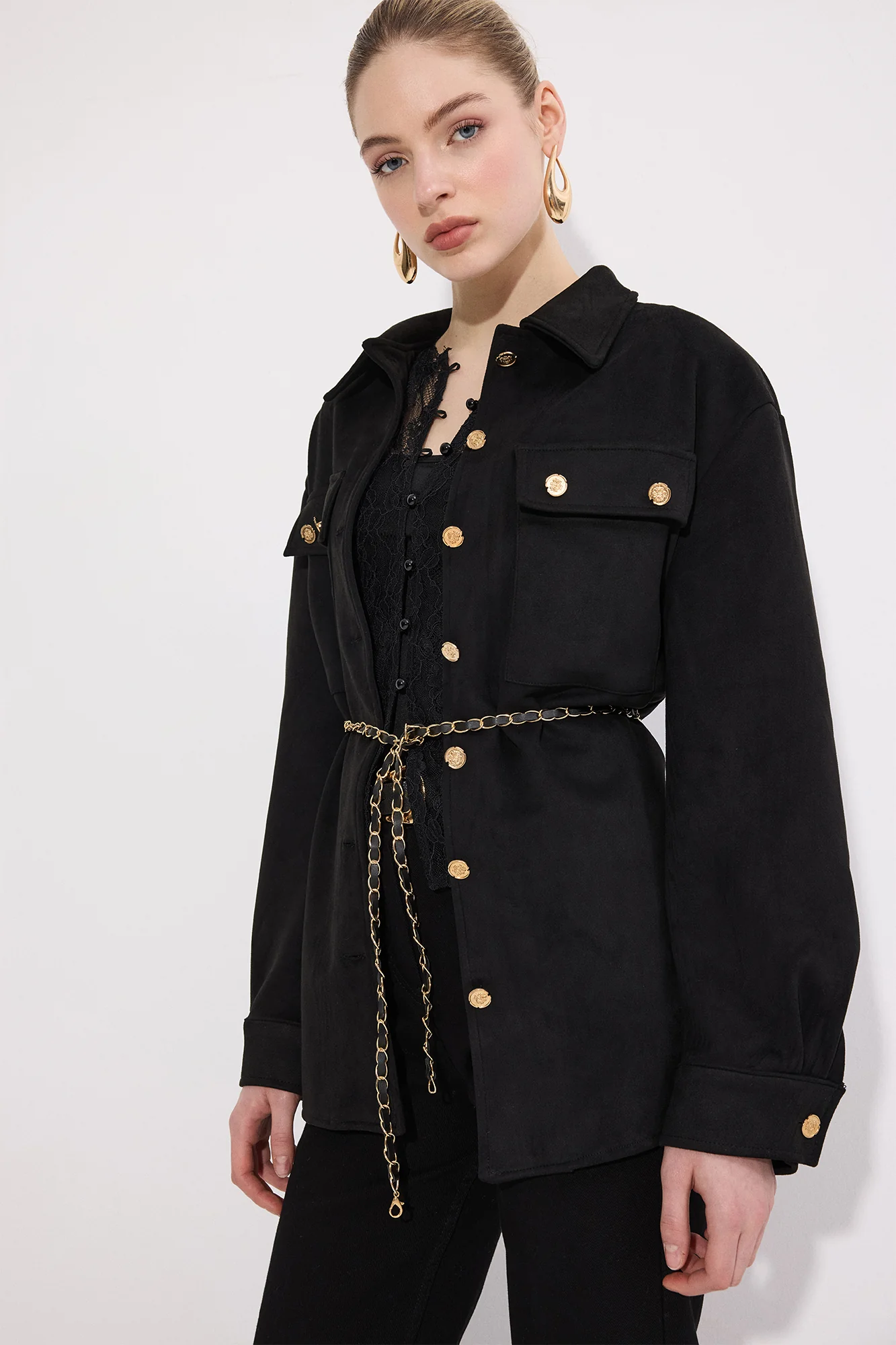 CHAIN BELT DETAILED SUEDE JACKET - Image 5