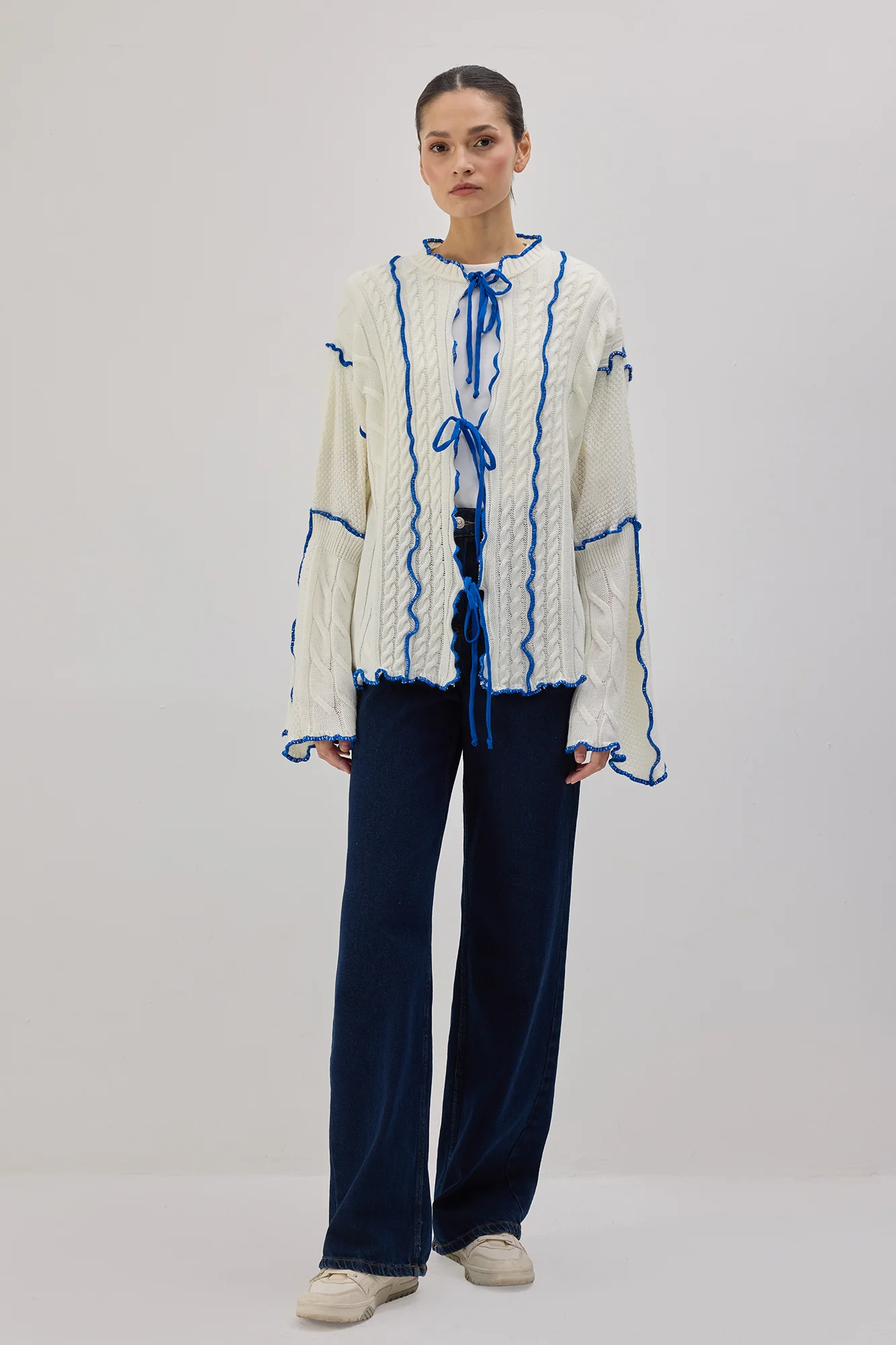 CONTRAST BELTED KNIT CARDIGAN - Image 4