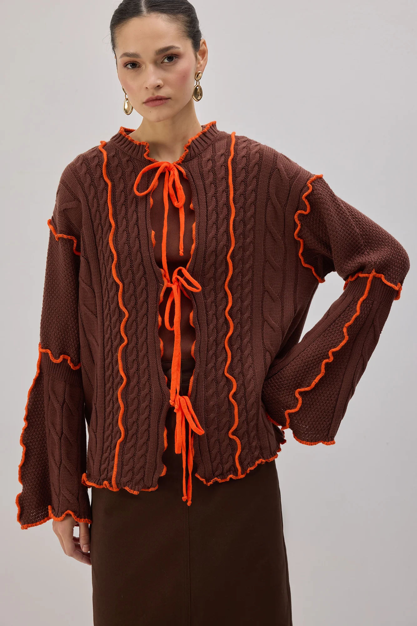 CONTRAST BELTED KNIT CARDIGAN - Image 3