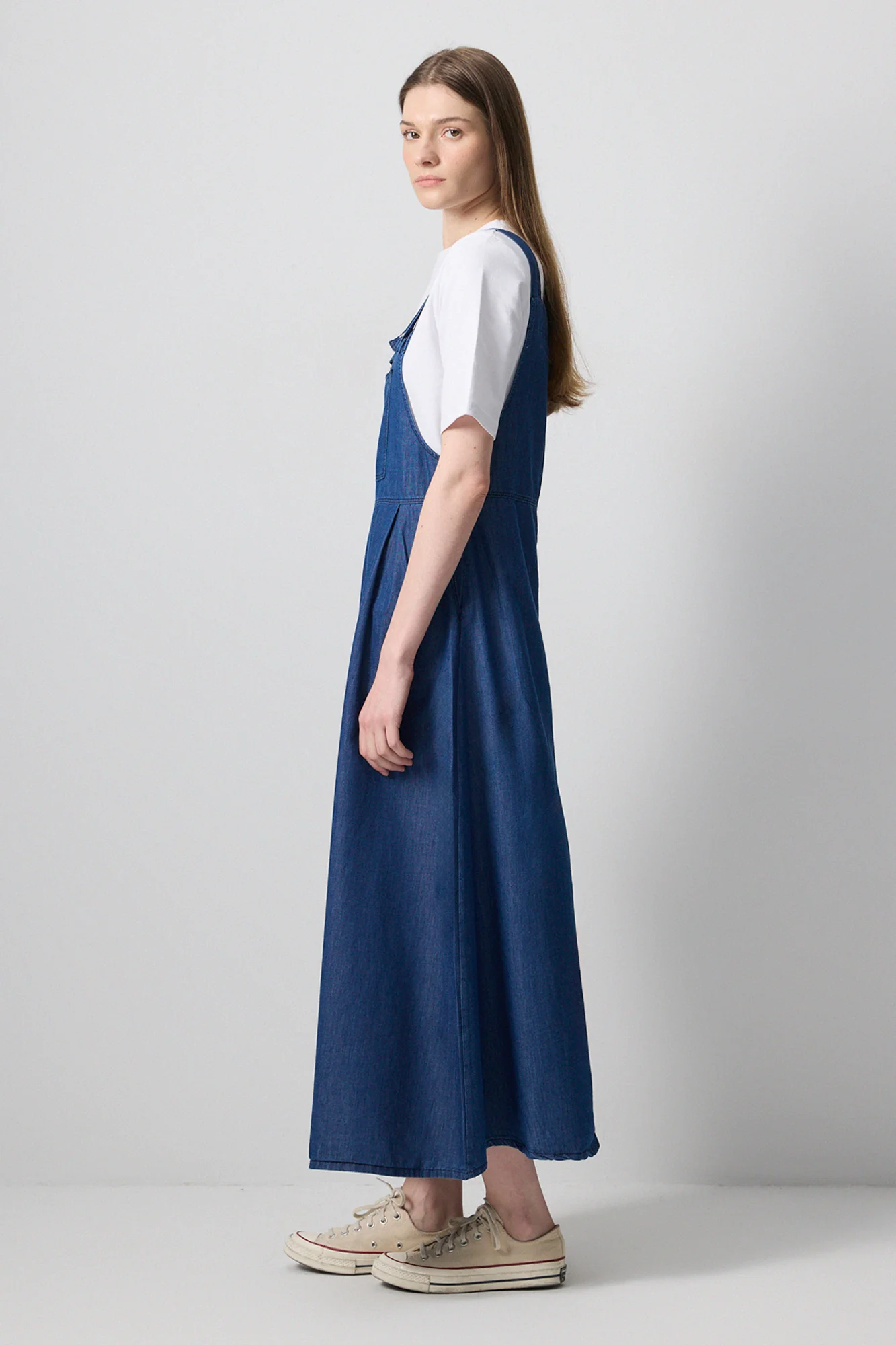 DENIM EFFECTED PLEATED DRESS - Image 3
