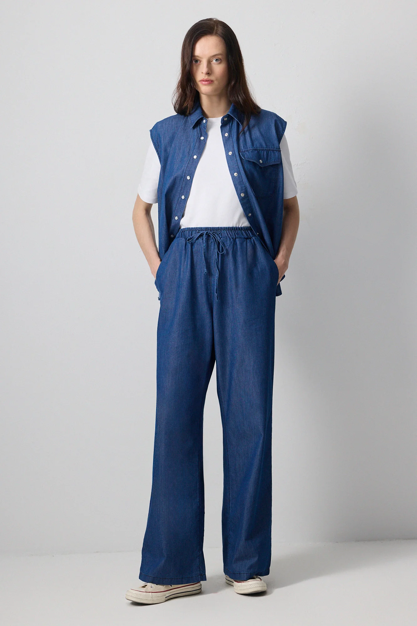 DENIM EFFECTED WIDE LEG TROUSERS - Image 3