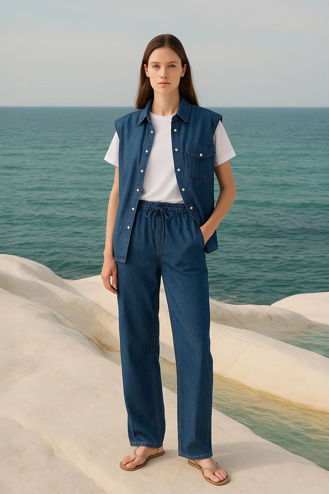 DENIM EFFECTED WIDE LEG TROUSERS - Image 5
