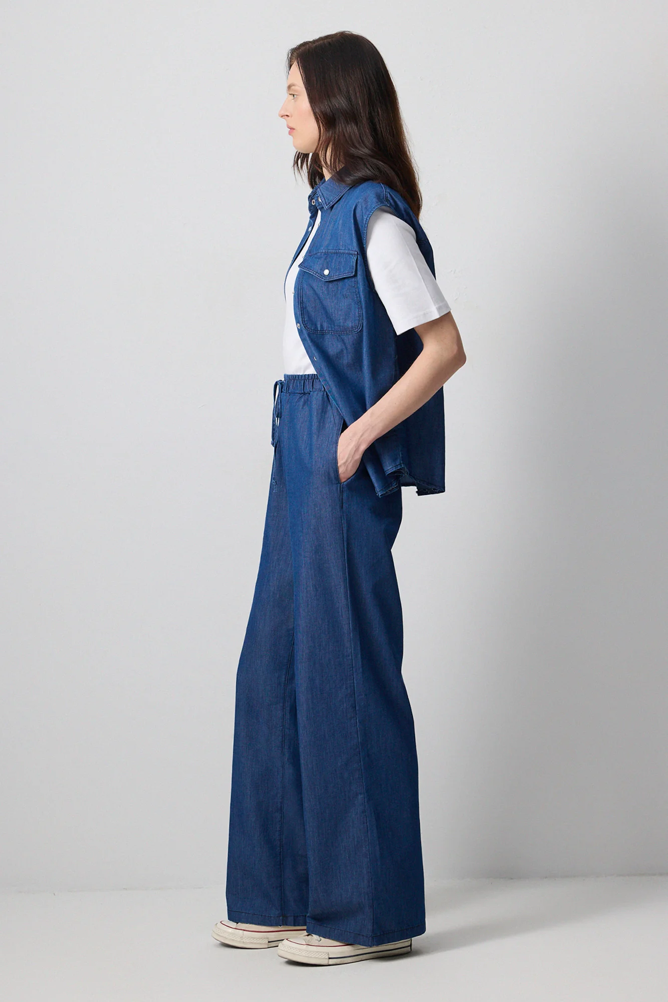 DENIM EFFECTED WIDE LEG TROUSERS - Image 7