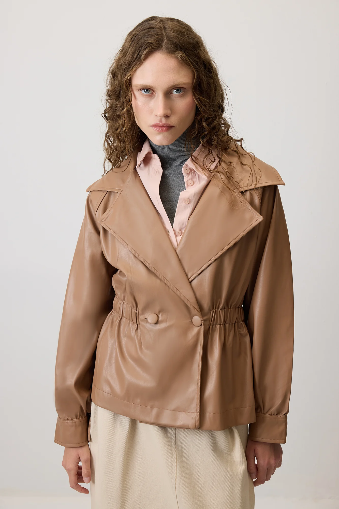 DOUBLE-BREASTED JACKET WITH ELASTIC WAIST - Image 2