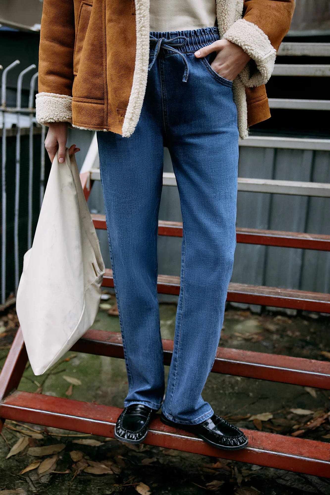 ELASTICATED WAIST DENIM TROUSERS - Image 2