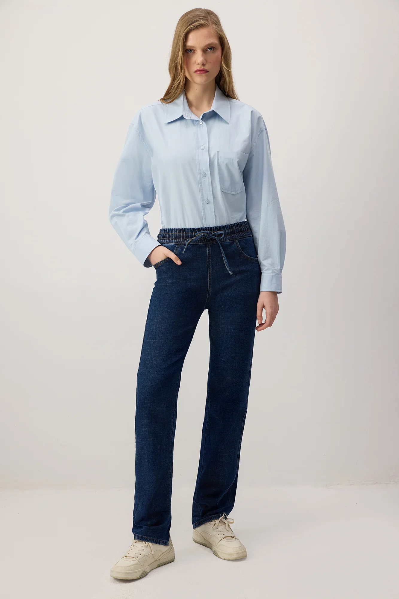 ELASTICATED WAIST DENIM TROUSERS - Image 2