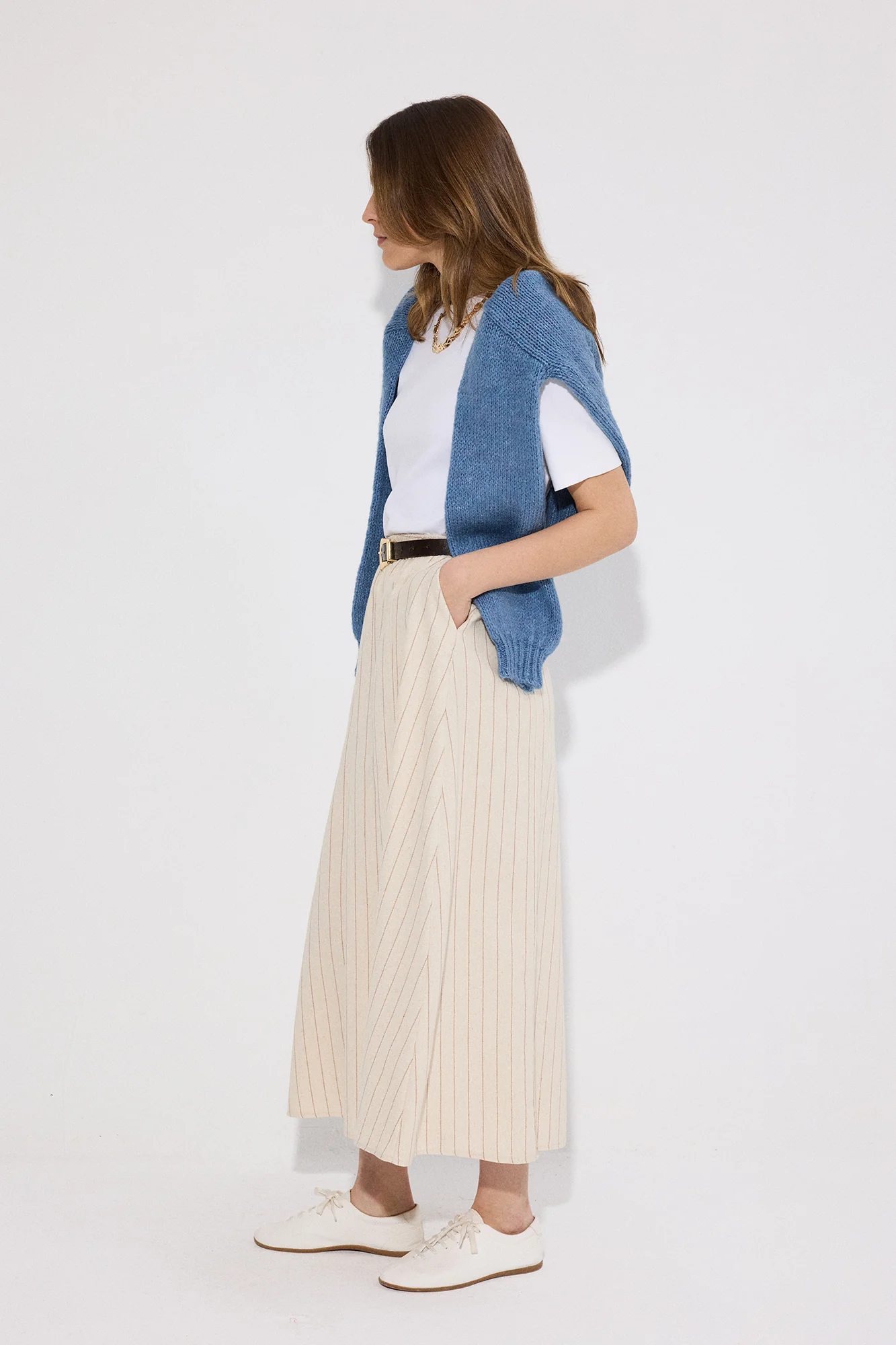 ELASTICATED WAIST STRIPED LINEN SKIRT - Image 2