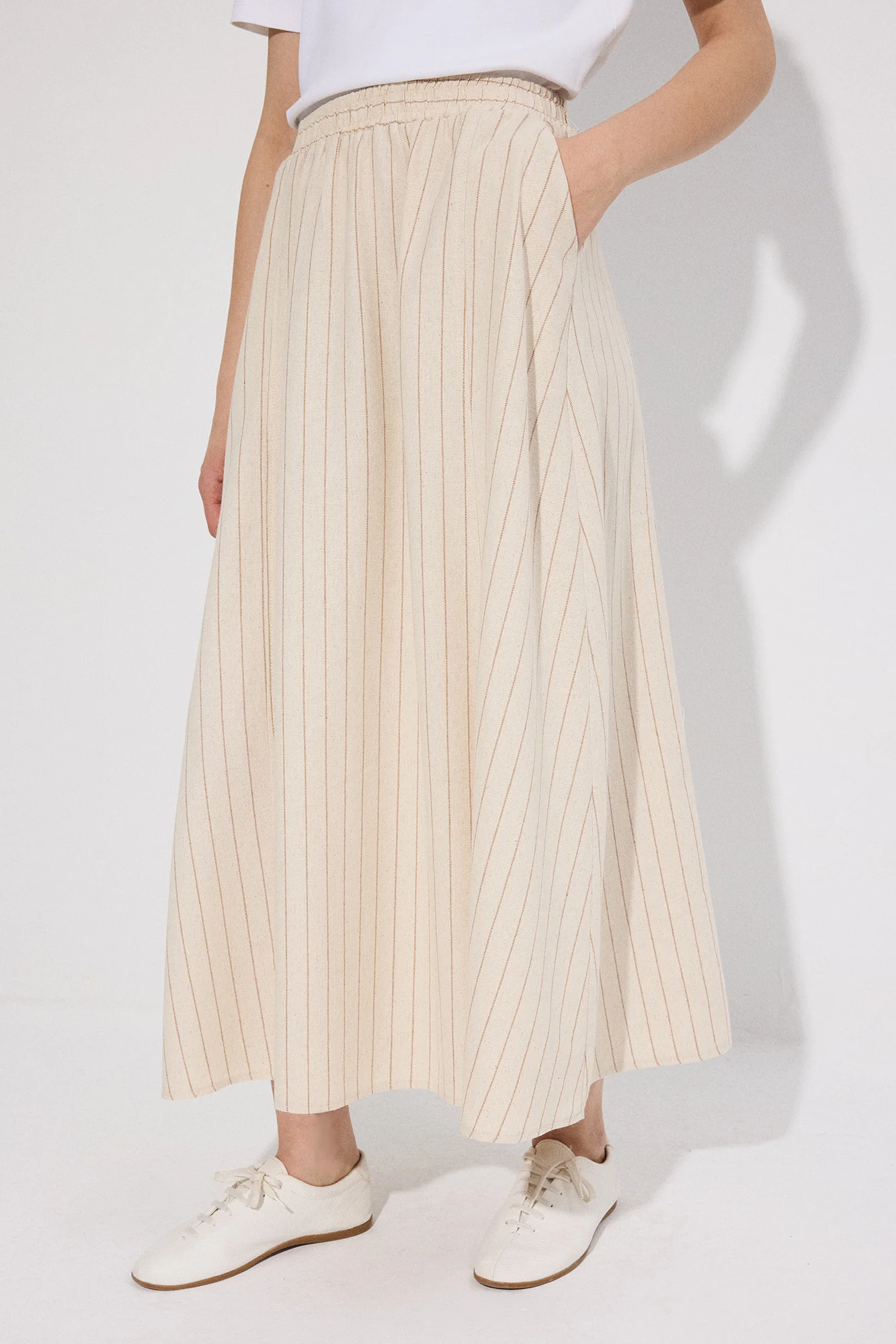 ELASTICATED WAIST STRIPED LINEN SKIRT - Image 3