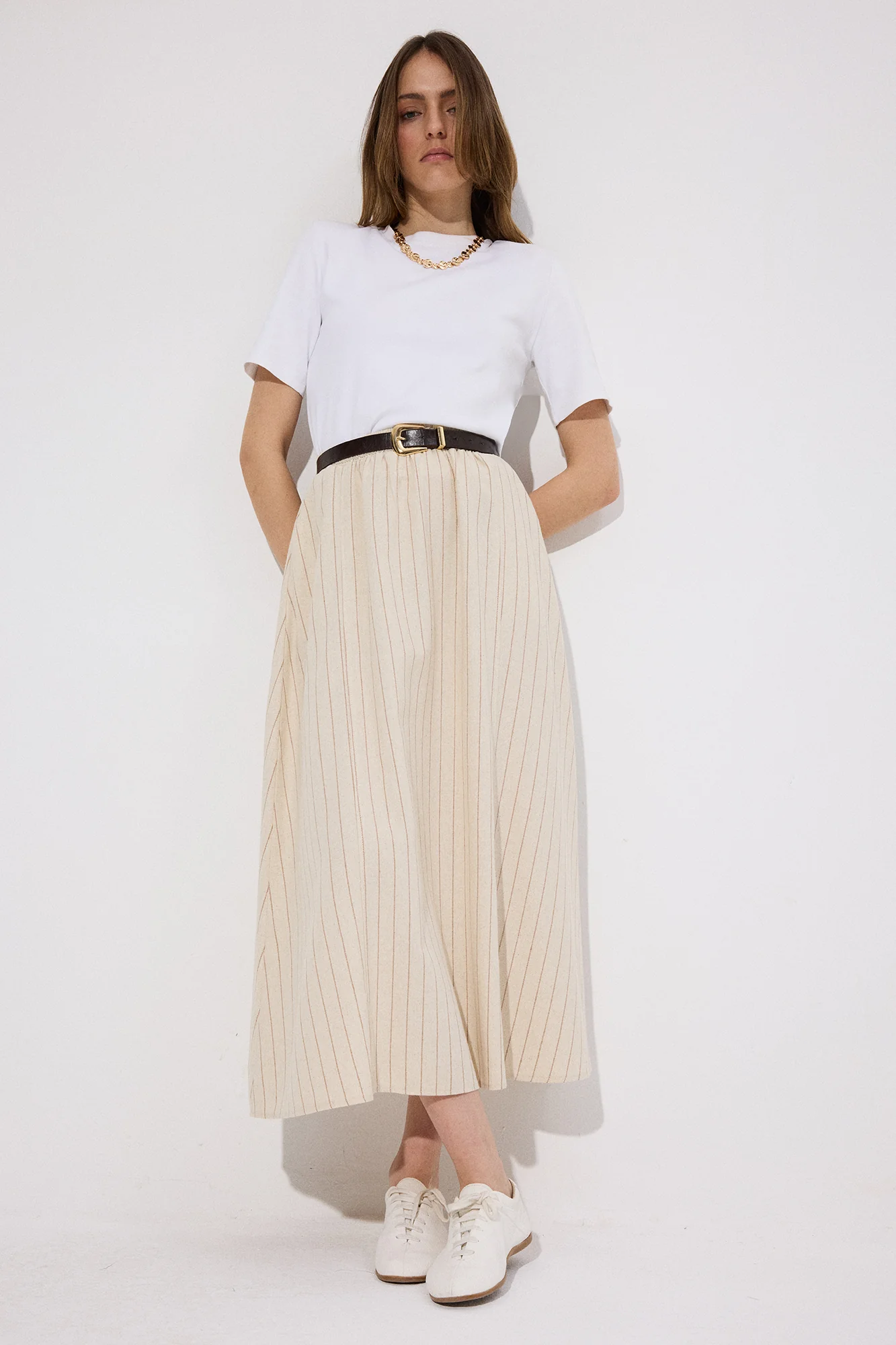 ELASTICATED WAIST STRIPED LINEN SKIRT - Image 4