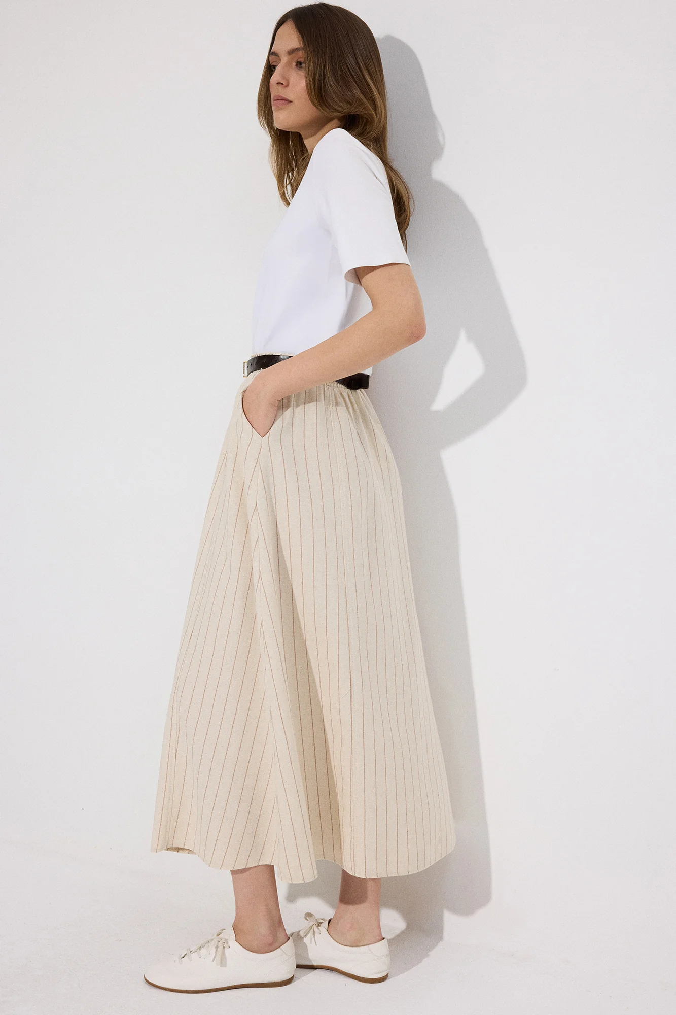 ELASTICATED WAIST STRIPED LINEN SKIRT - Image 5