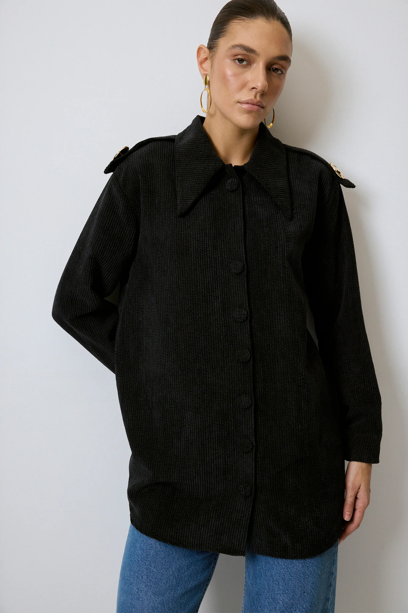 EPAULETTE DETAILED CORDUROY SHIRT - Image 3