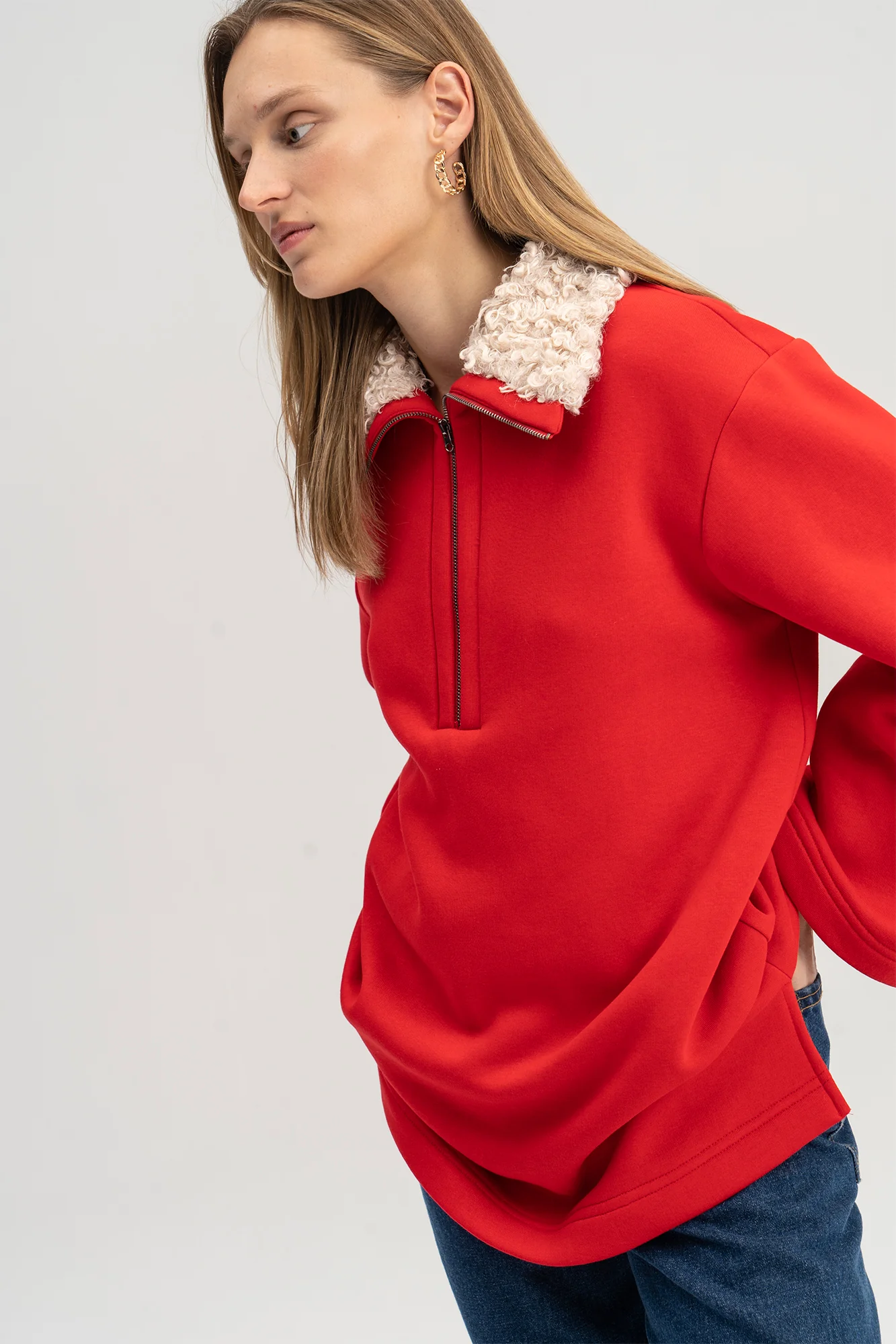 FAUX FUR COLLAR SWEATSHIRT - Image 7