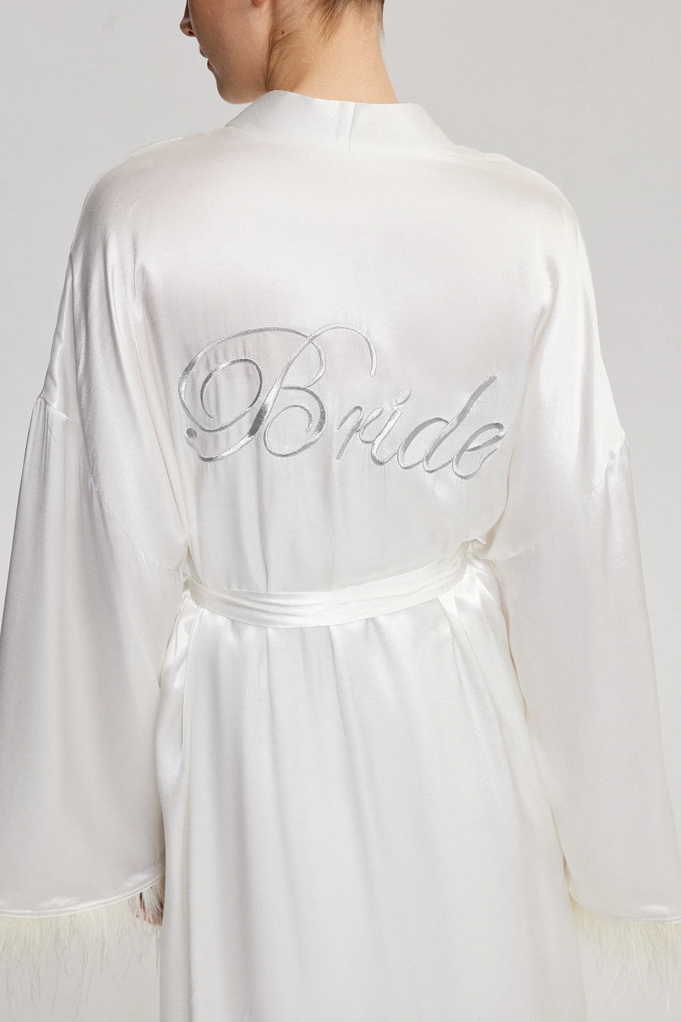 FEATHER DETAILED SATIN BRIDE KIMONO - Image 8