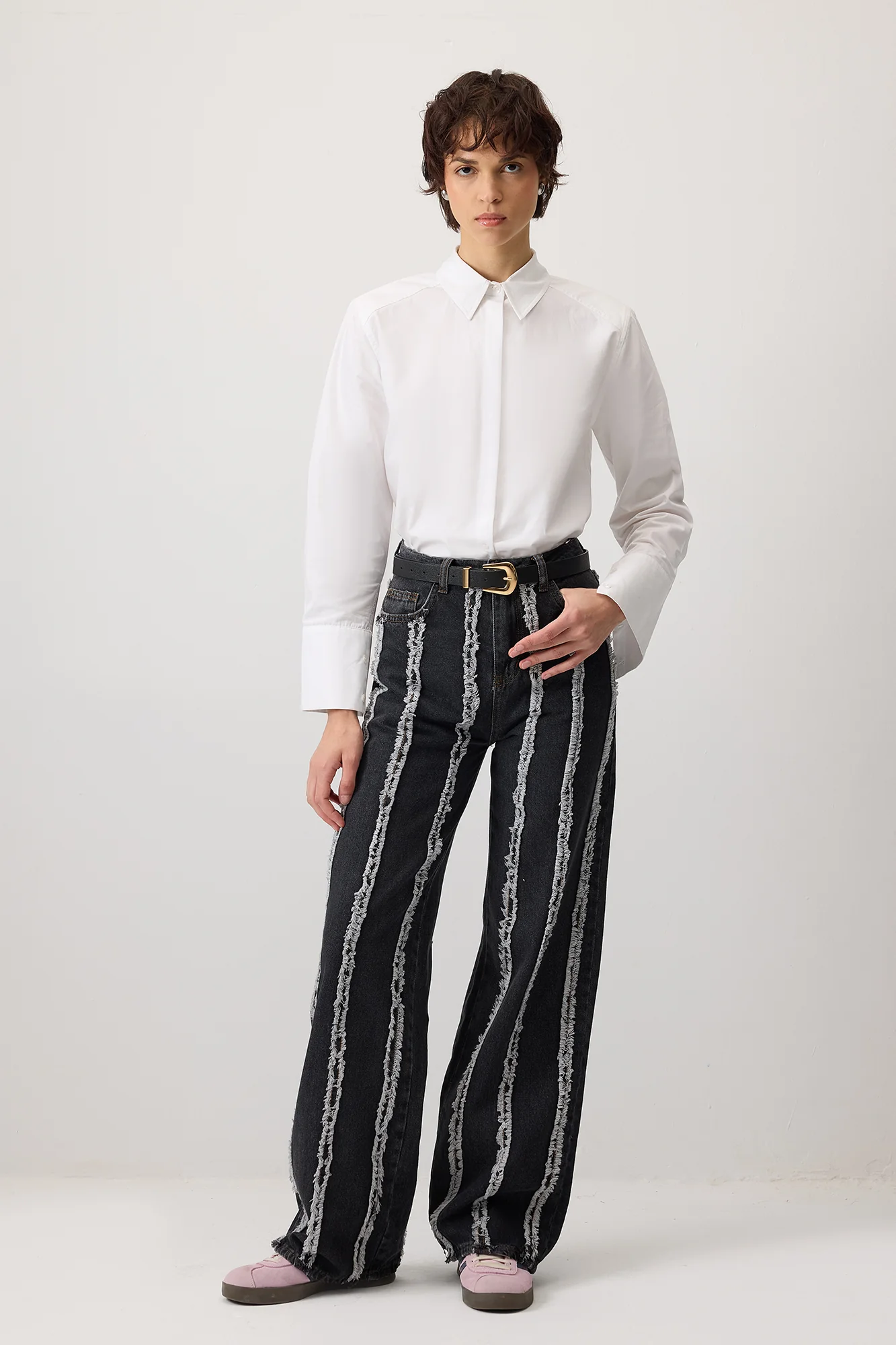 FRINGED PIECE DENIM TROUSERS - Image 2