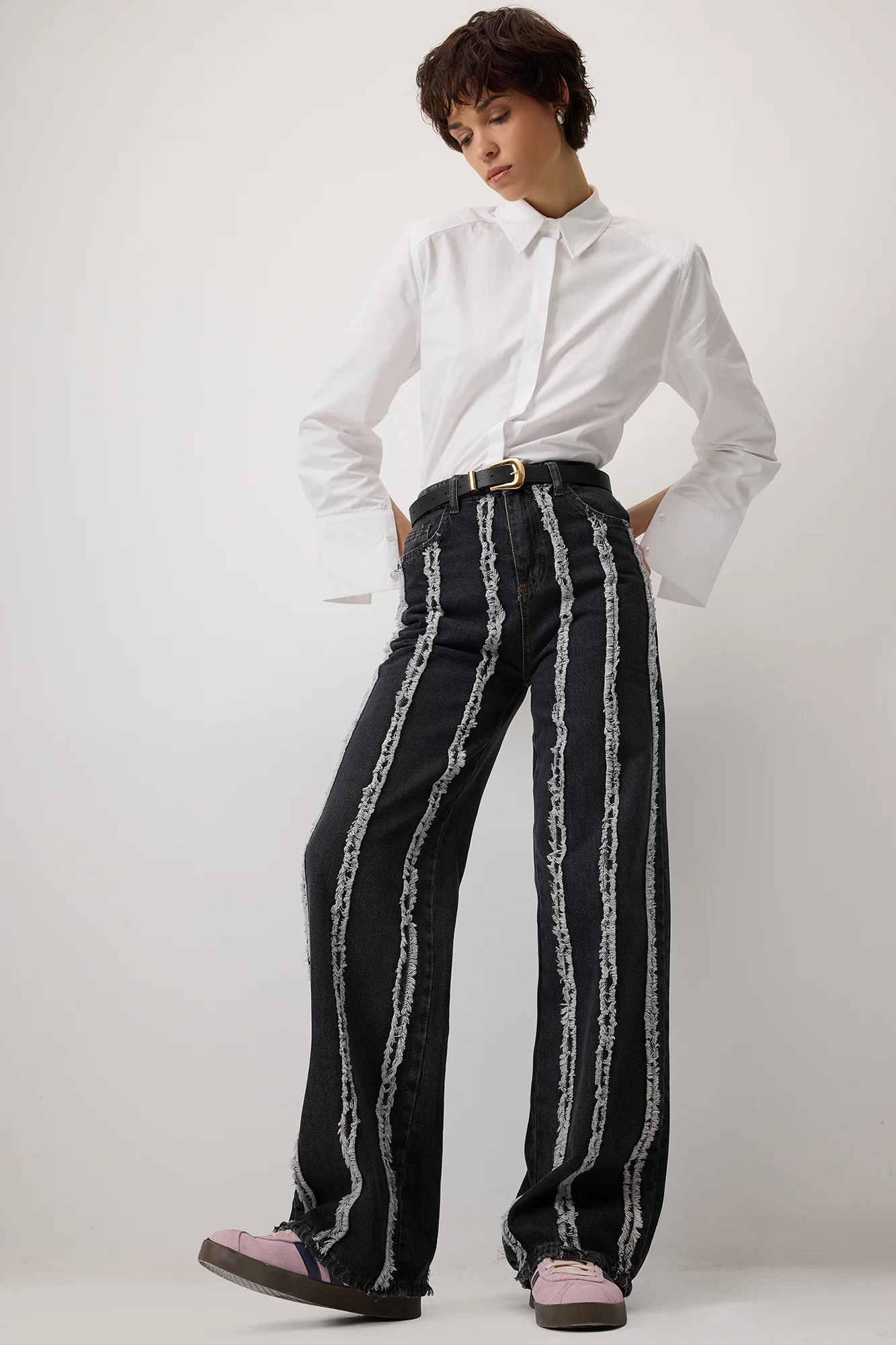 FRINGED PIECE DENIM TROUSERS - Image 3