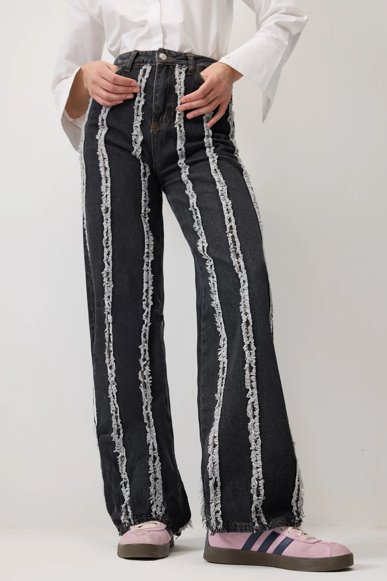 FRINGED PIECE DENIM TROUSERS - Image 4