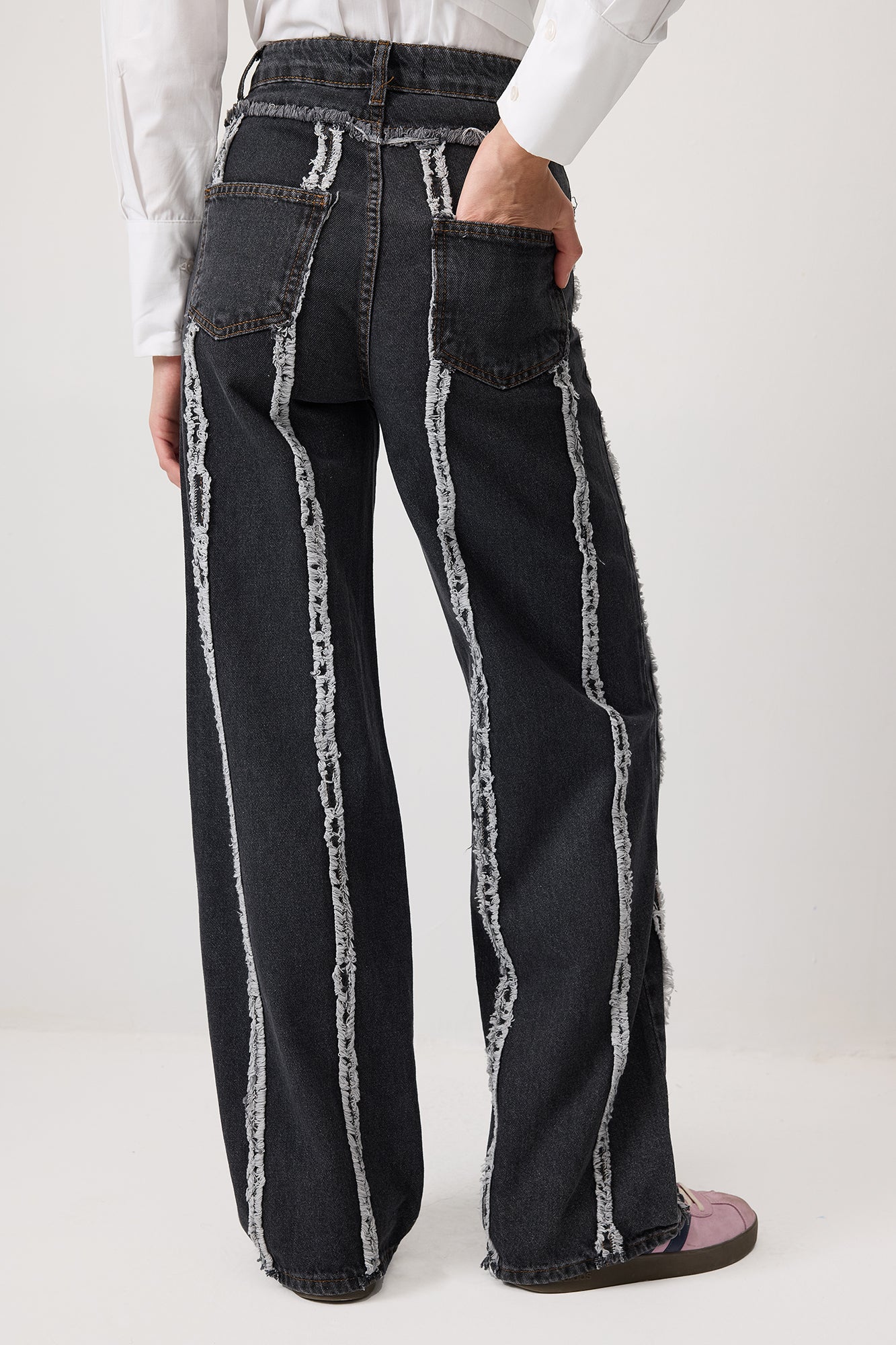 FRINGED PIECE DENIM TROUSERS - Image 5