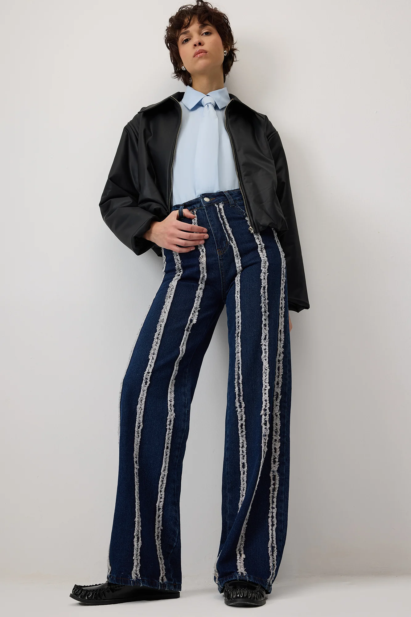 FRINGED PIECE DENIM TROUSERS - Image 2