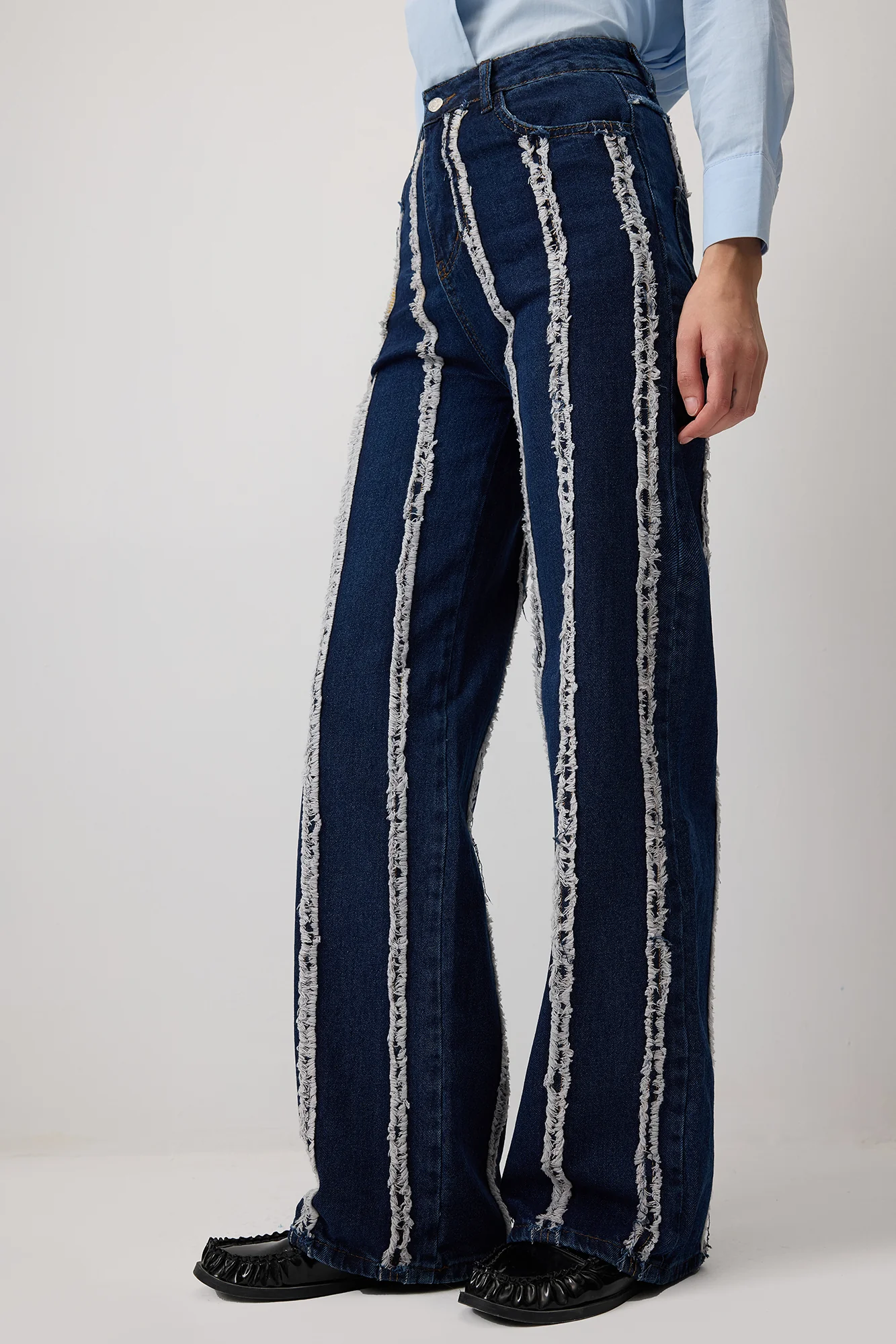 FRINGED PIECE DENIM TROUSERS - Image 3