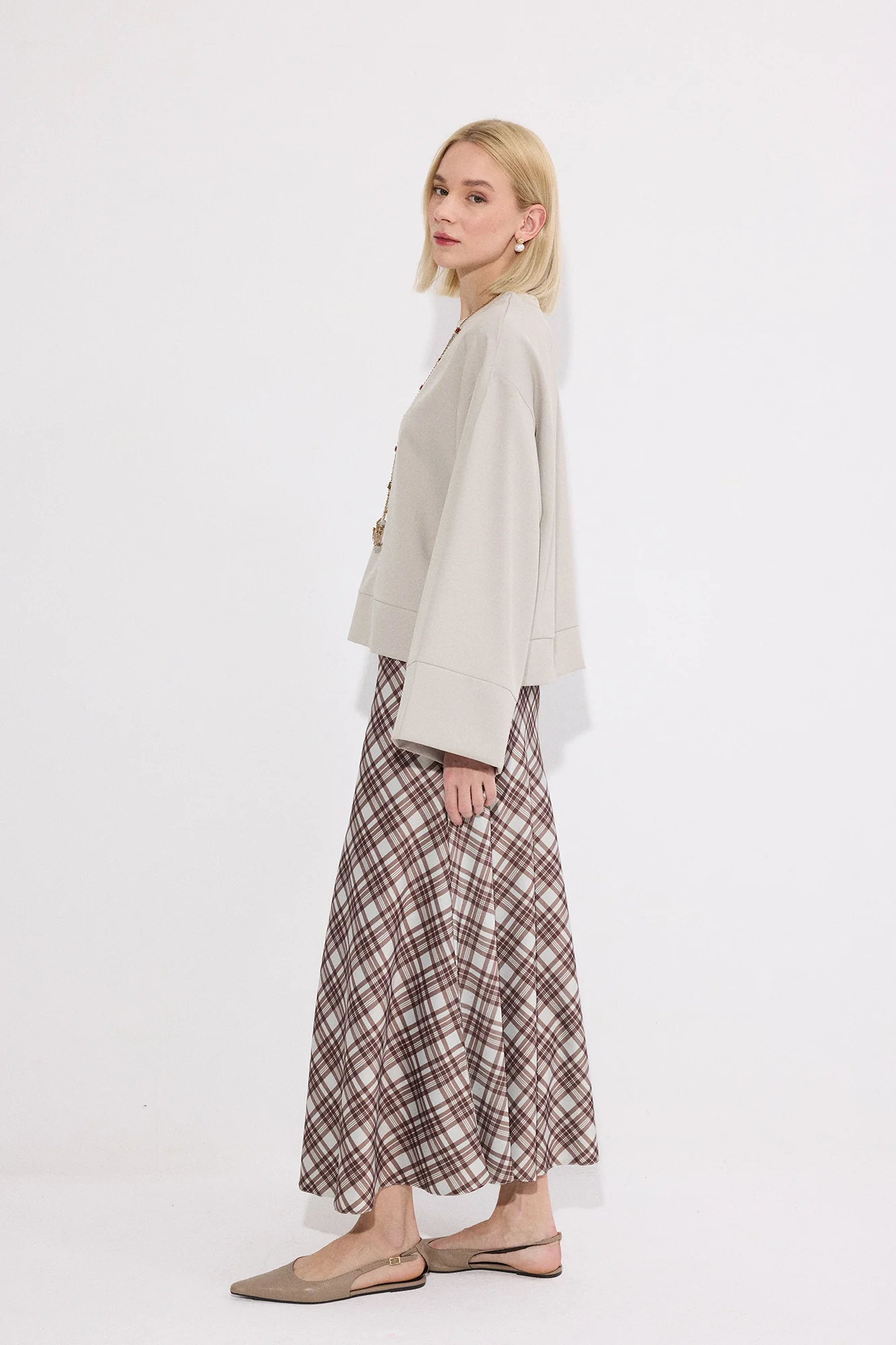 GINGHAM SATIN SKIRT - Image 5