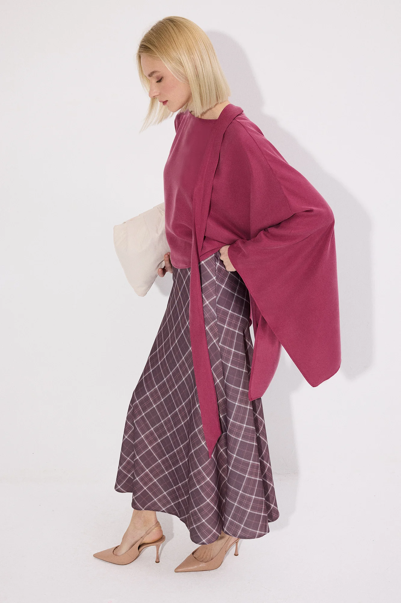 GINGHAM SATIN SKIRT - Image 4
