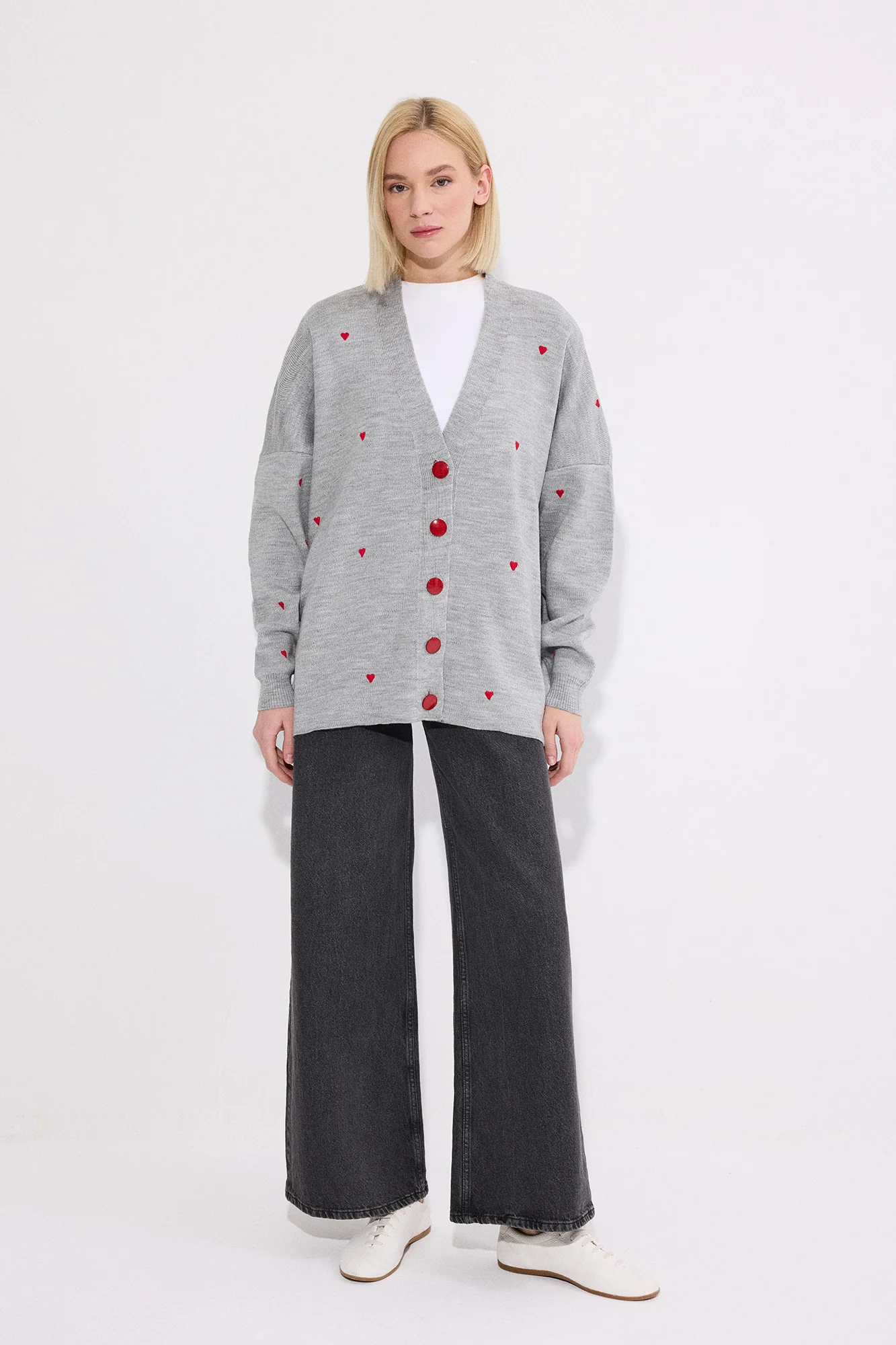 HEART PATTERNED KNIT CARDIGAN - Image 2