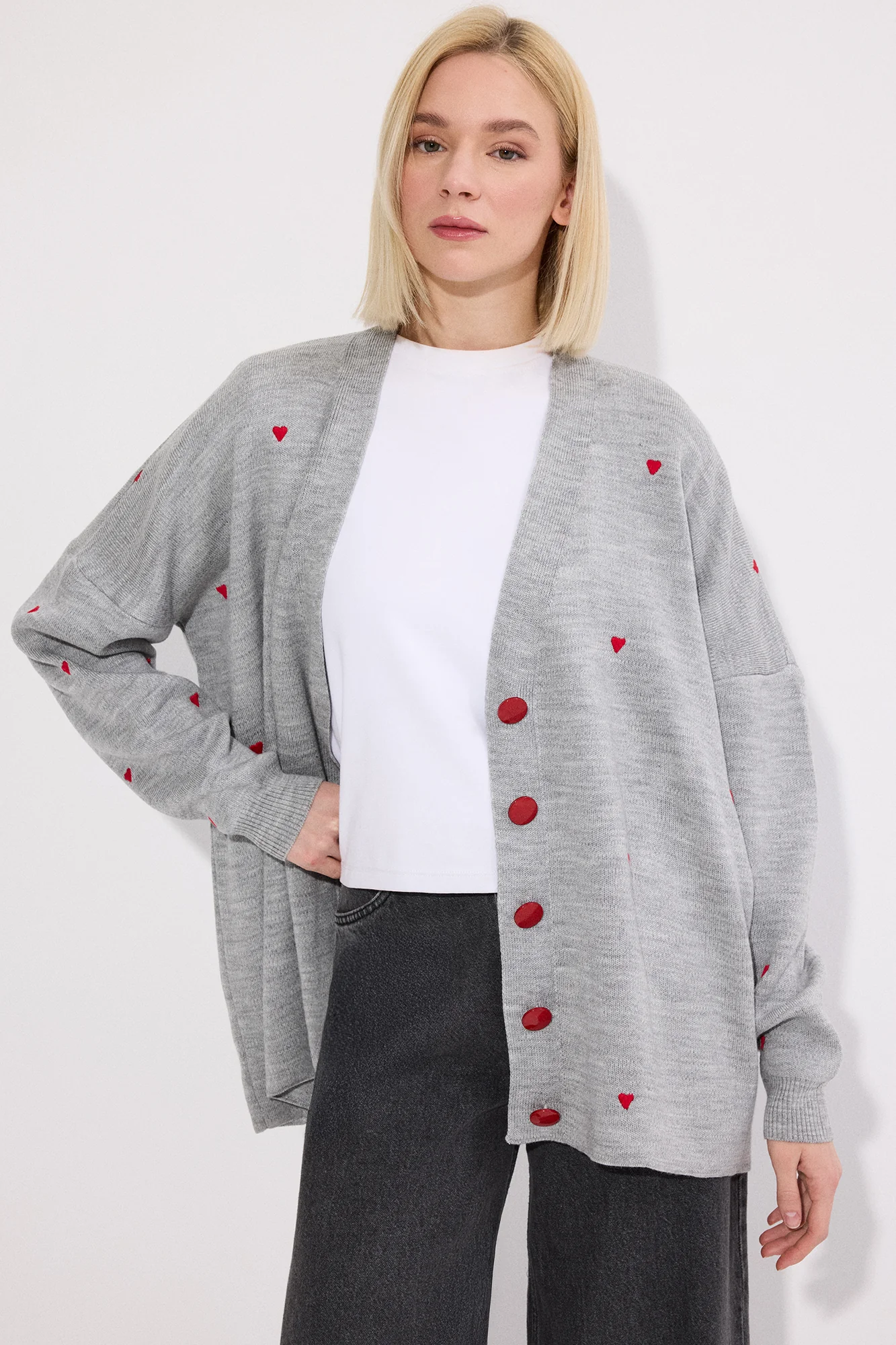 HEART PATTERNED KNIT CARDIGAN - Image 3