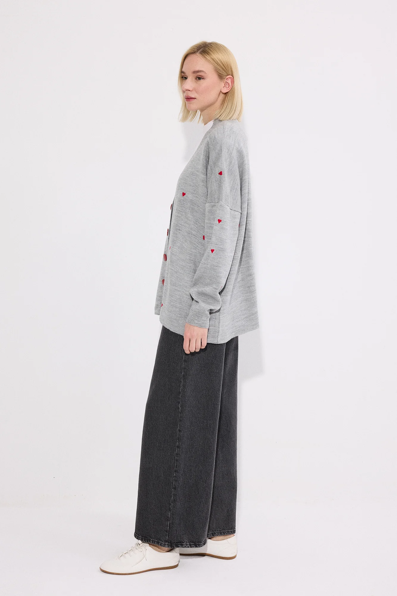 HEART PATTERNED KNIT CARDIGAN - Image 4