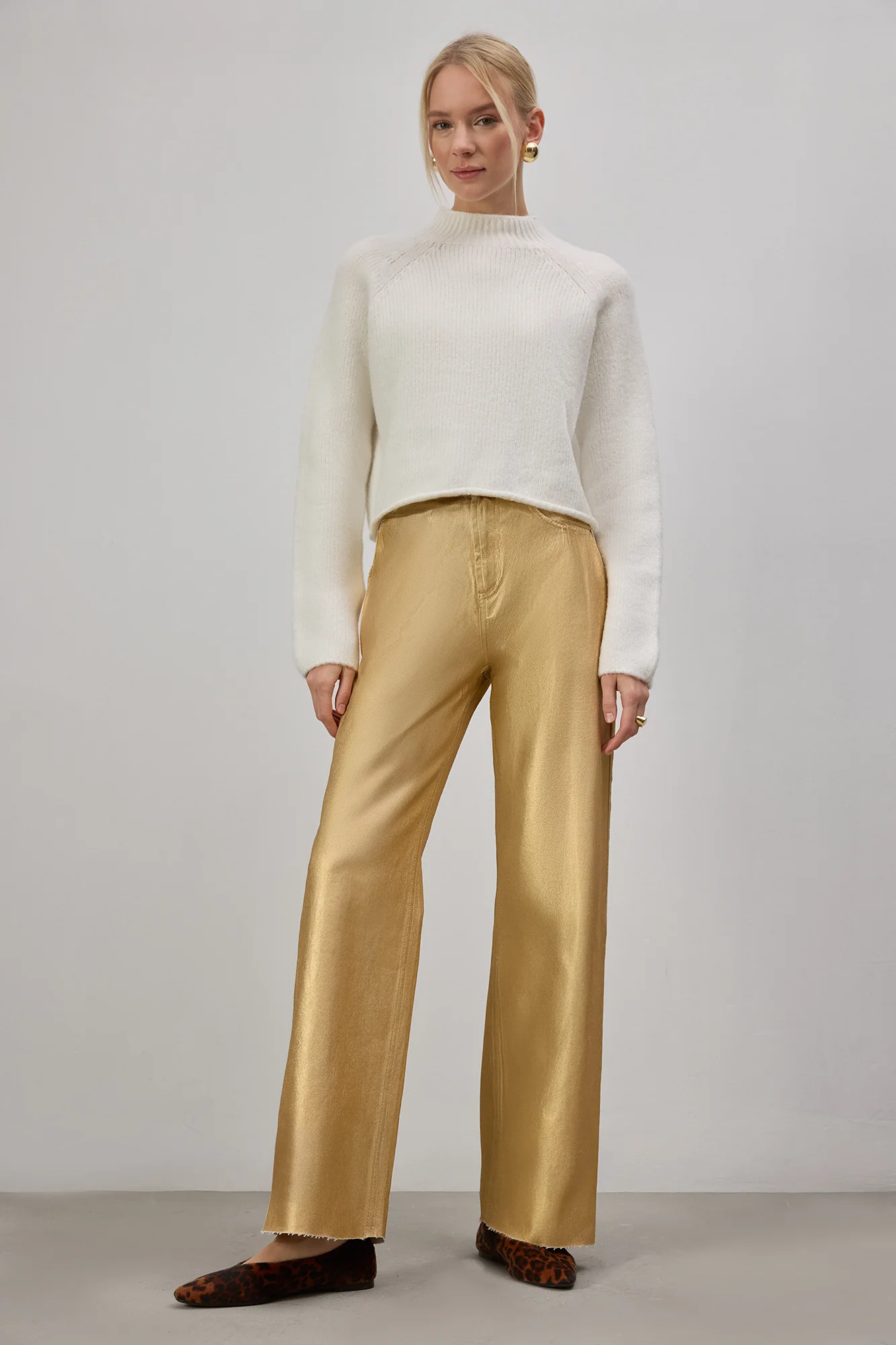 HIGH WAISTED METALLIC PANTS - Image 2