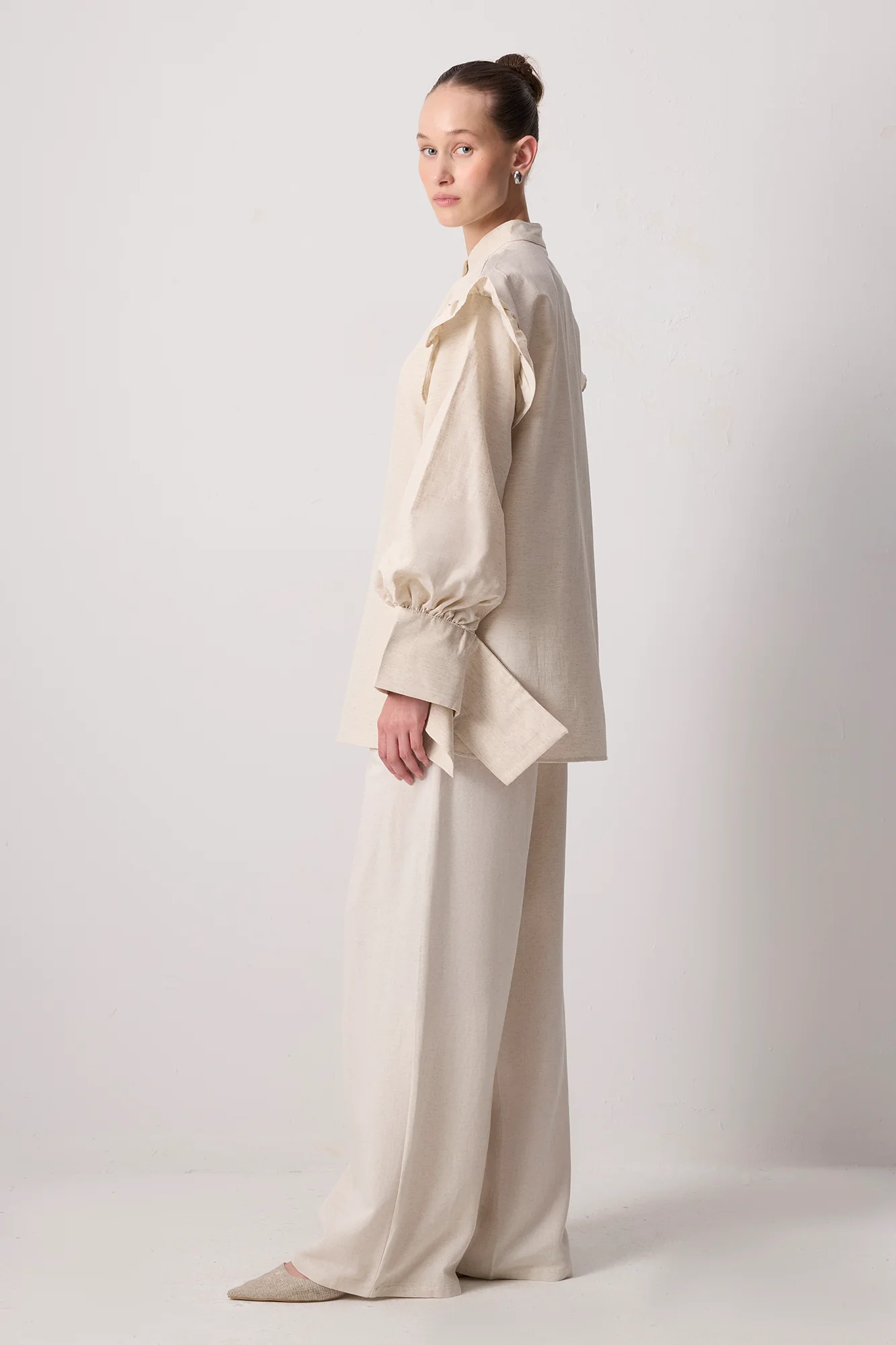 LINEN TEXTURED RUFFLED SHIRT - Image 3