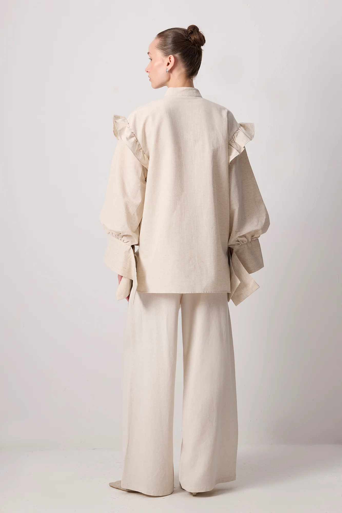 LINEN TEXTURED RUFFLED SHIRT - Image 4