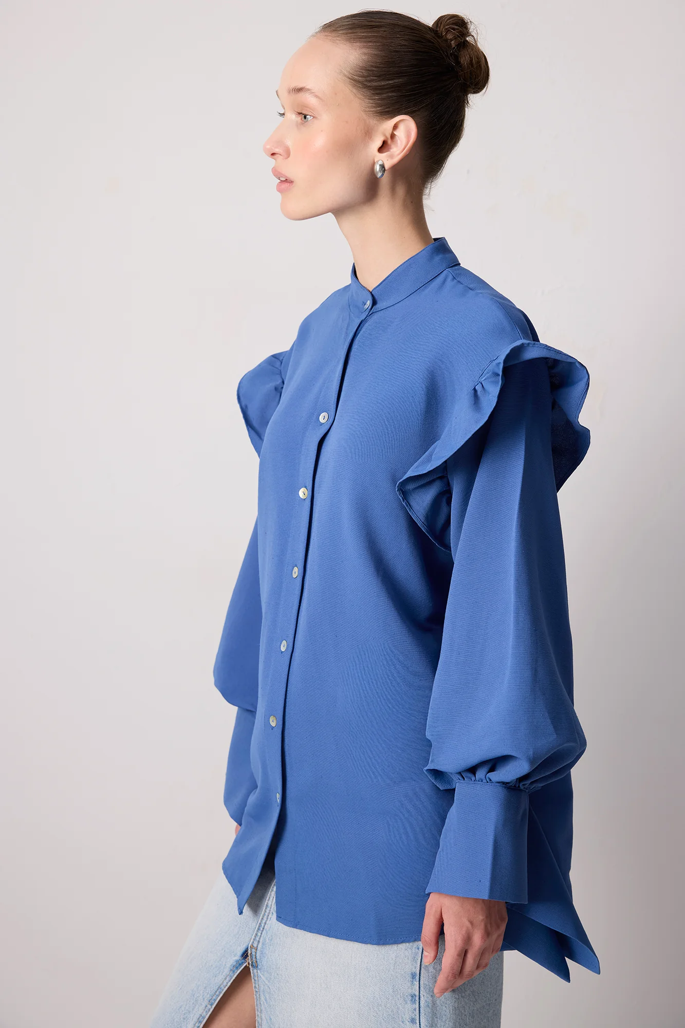 LINEN TEXTURED RUFFLED SHIRT - Image 3