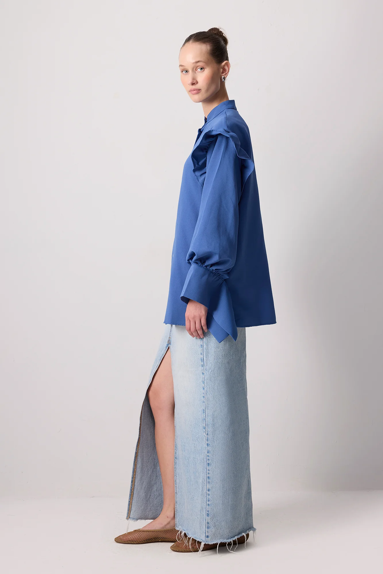 LINEN TEXTURED RUFFLED SHIRT - Image 4