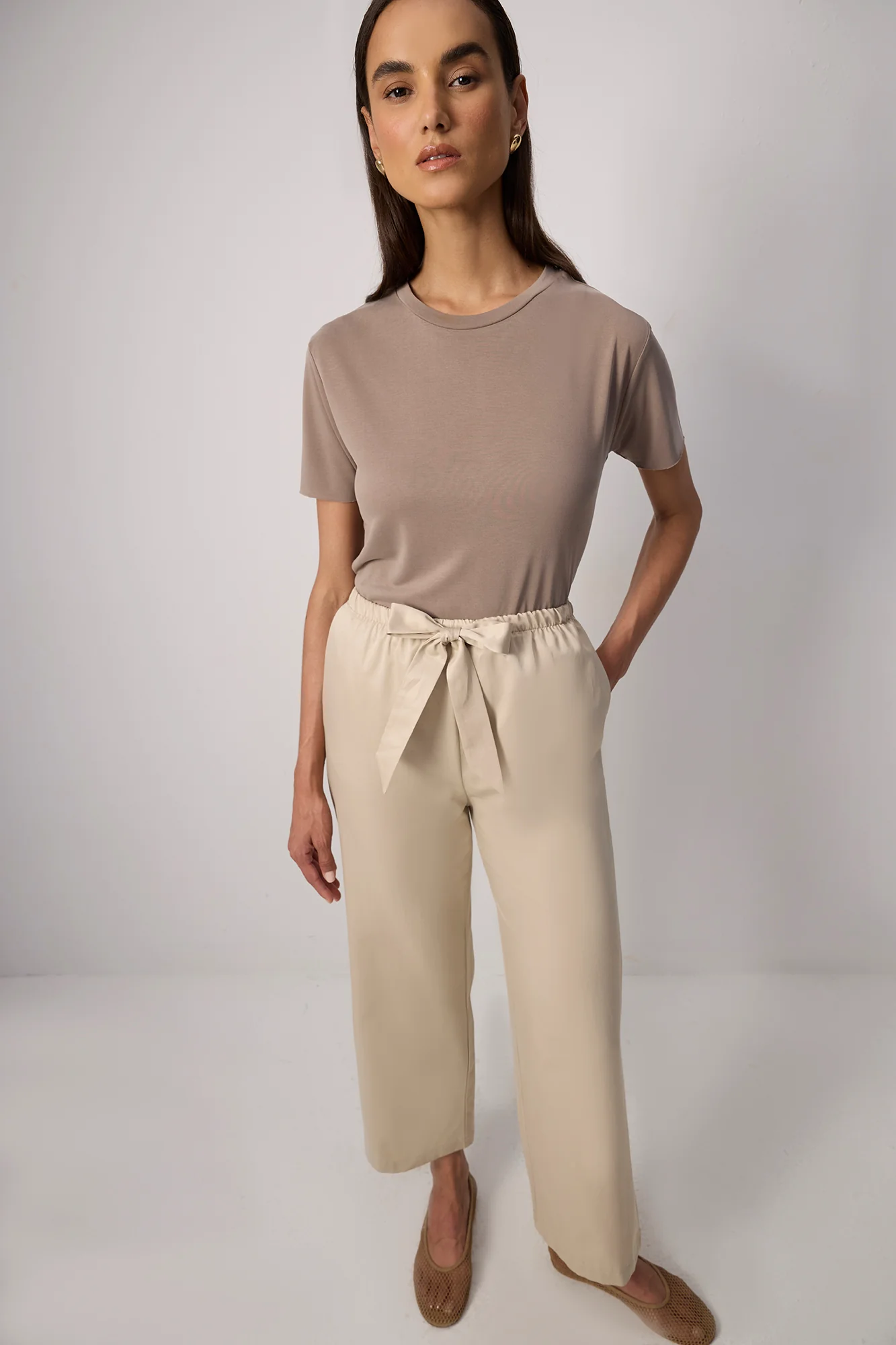 ELASTICATED WAIST WIDE LEG TROUSERS - Image 3