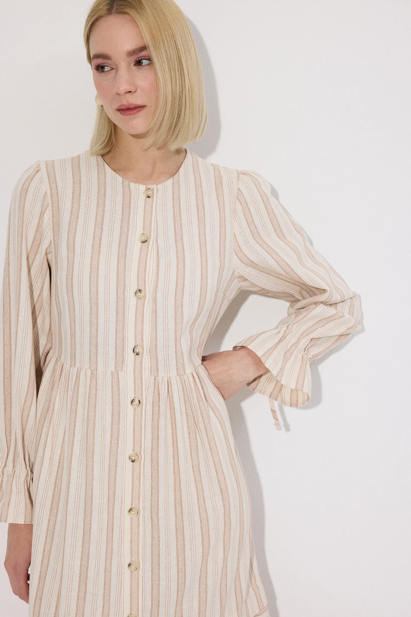 NATURAL TEXTURED STRIPED DRESS - Image 3