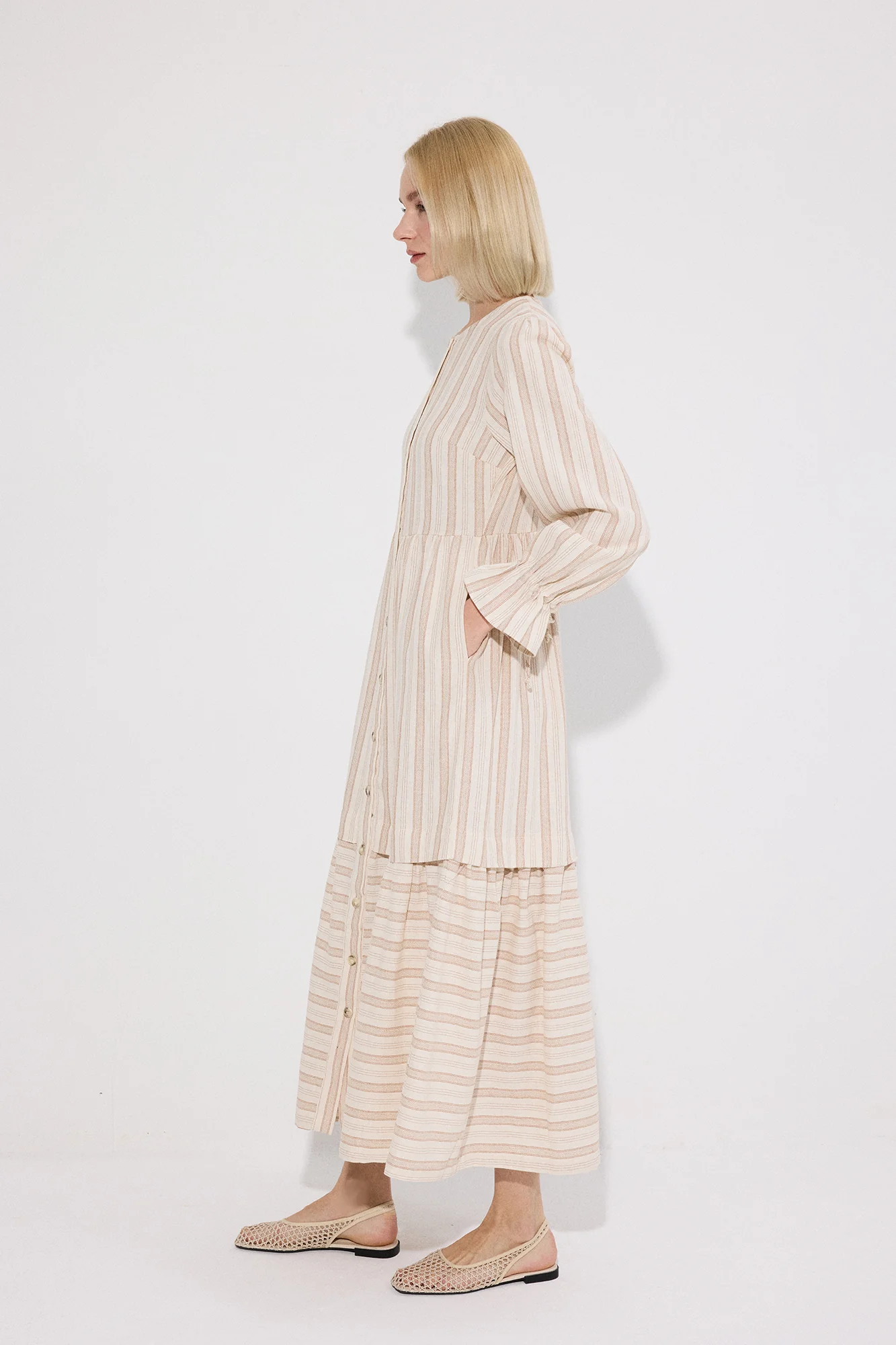 NATURAL TEXTURED STRIPED DRESS - Image 4