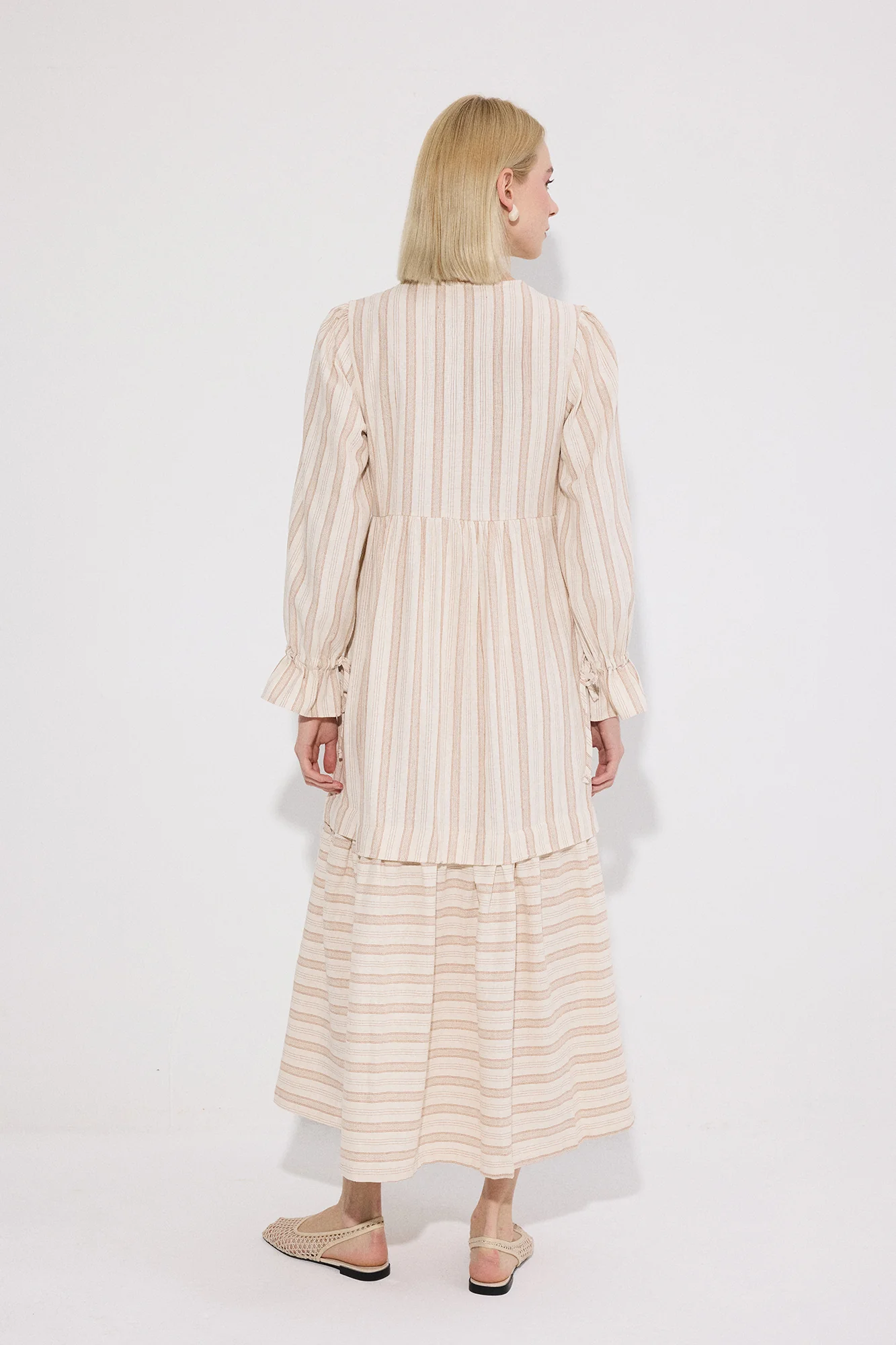 NATURAL TEXTURED STRIPED DRESS - Image 5