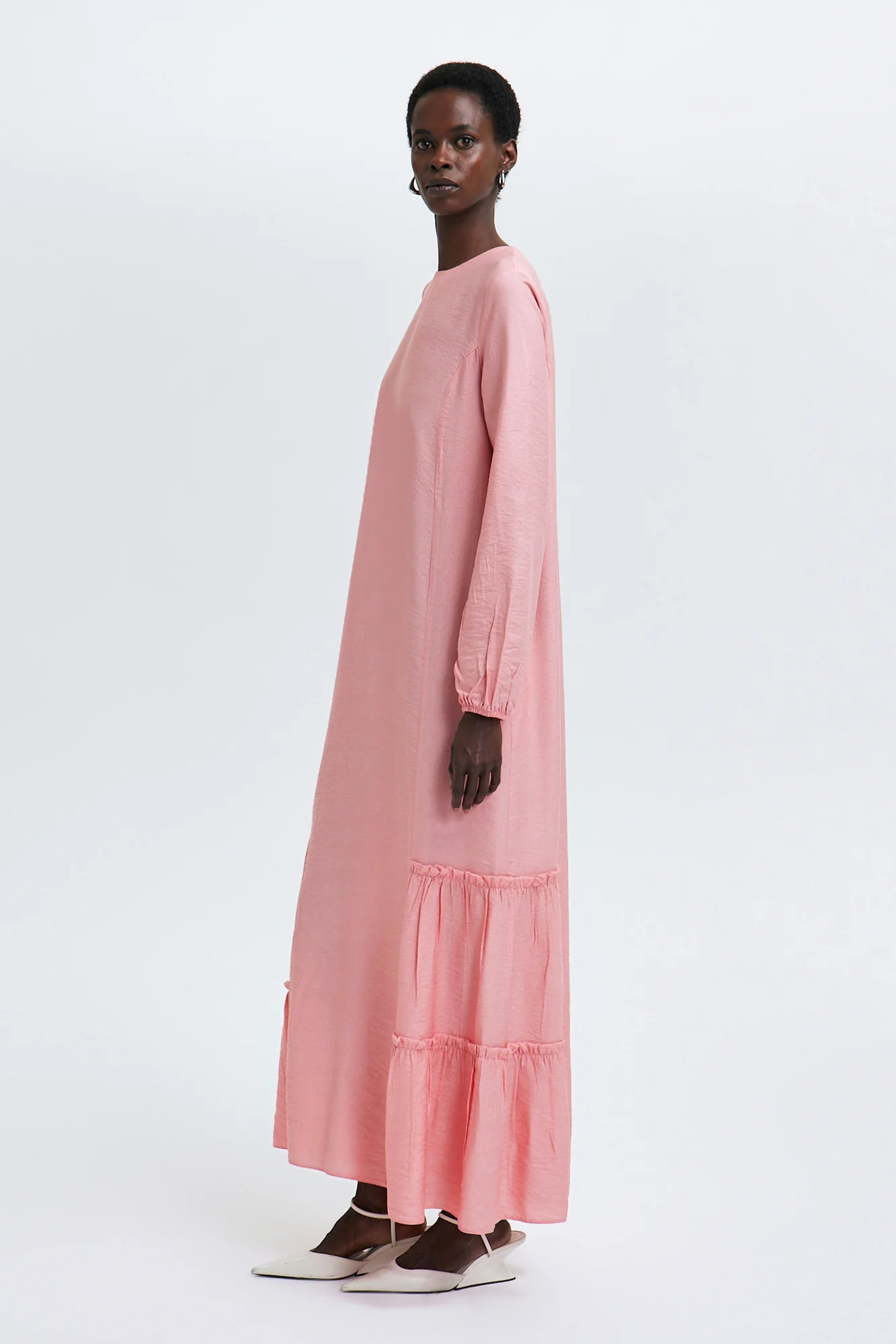 LINEN TEXTURED DRESS WITH GATHERED HEM - Image 3