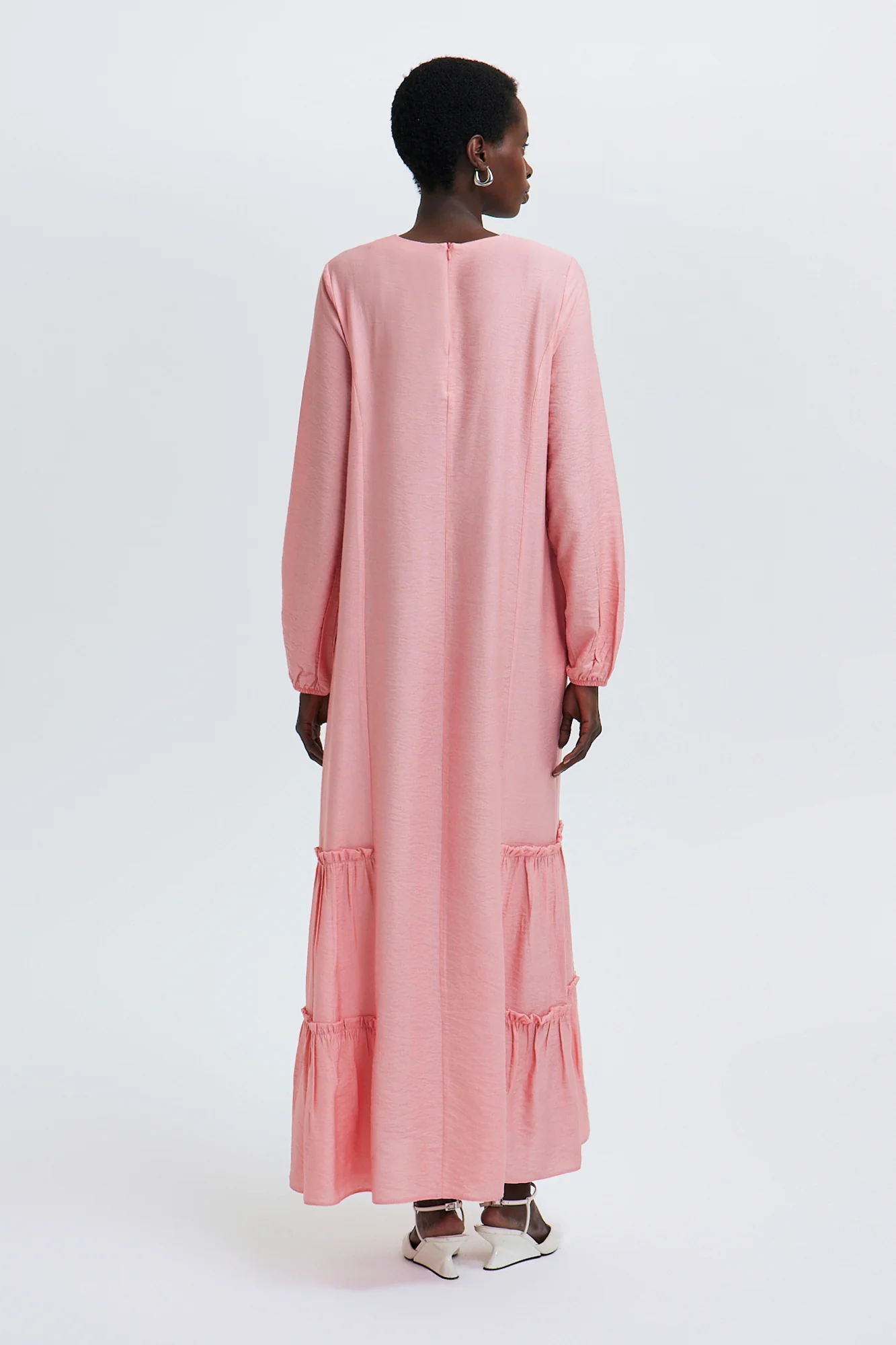 LINEN TEXTURED DRESS WITH GATHERED HEM - Image 4