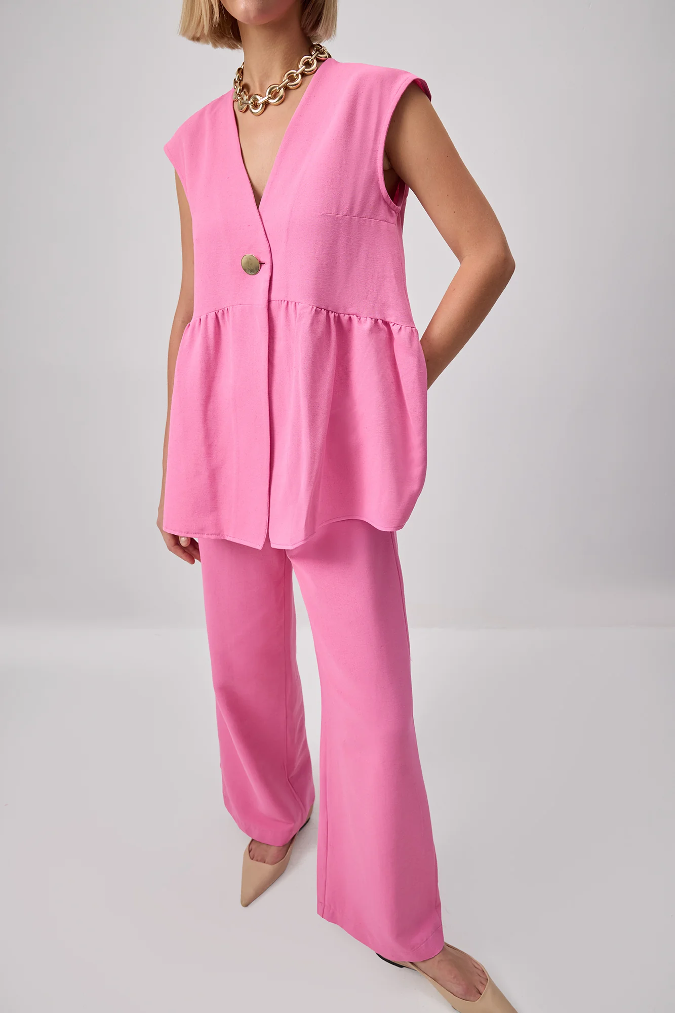 LINEN TEXTURED VEST TROUSERS SET - Image 2