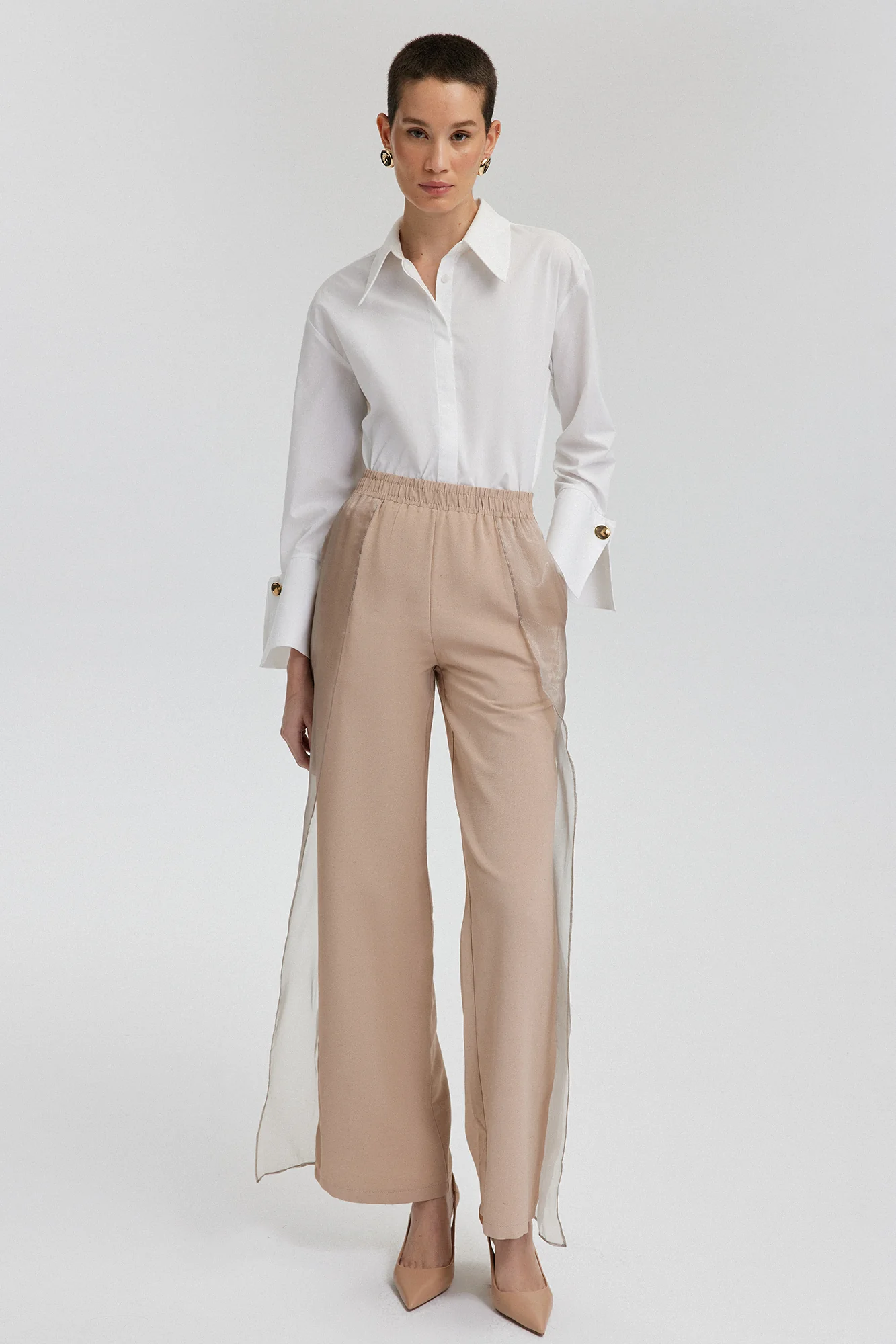 LINEN TROUSERS WITH ORGANZA DETAIL - Image 2