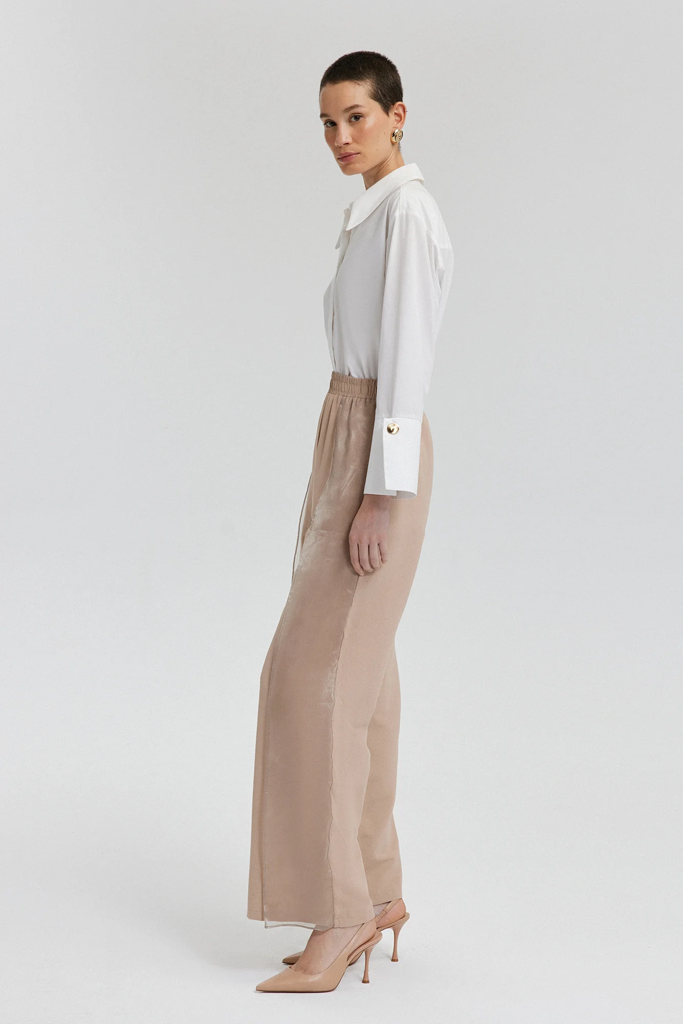 LINEN TROUSERS WITH ORGANZA DETAIL - Image 3
